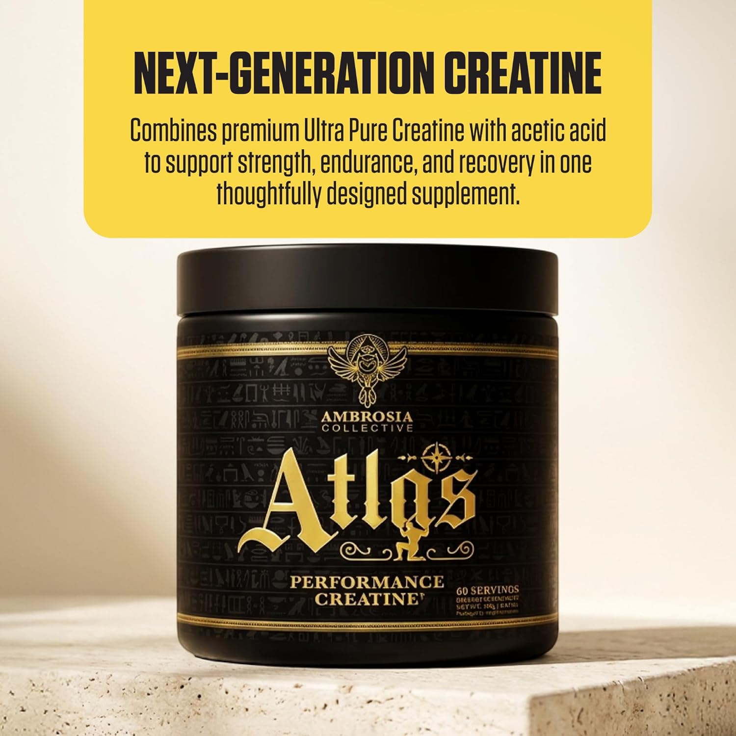 Ambrosia Atlas Performance Creatine Creapure® + Acetic Acid – Explosive Strength & Endurance Support – Muscle Recovery, Fatigue Resistance & Performance Boost Support – 30 Servings - Image 2