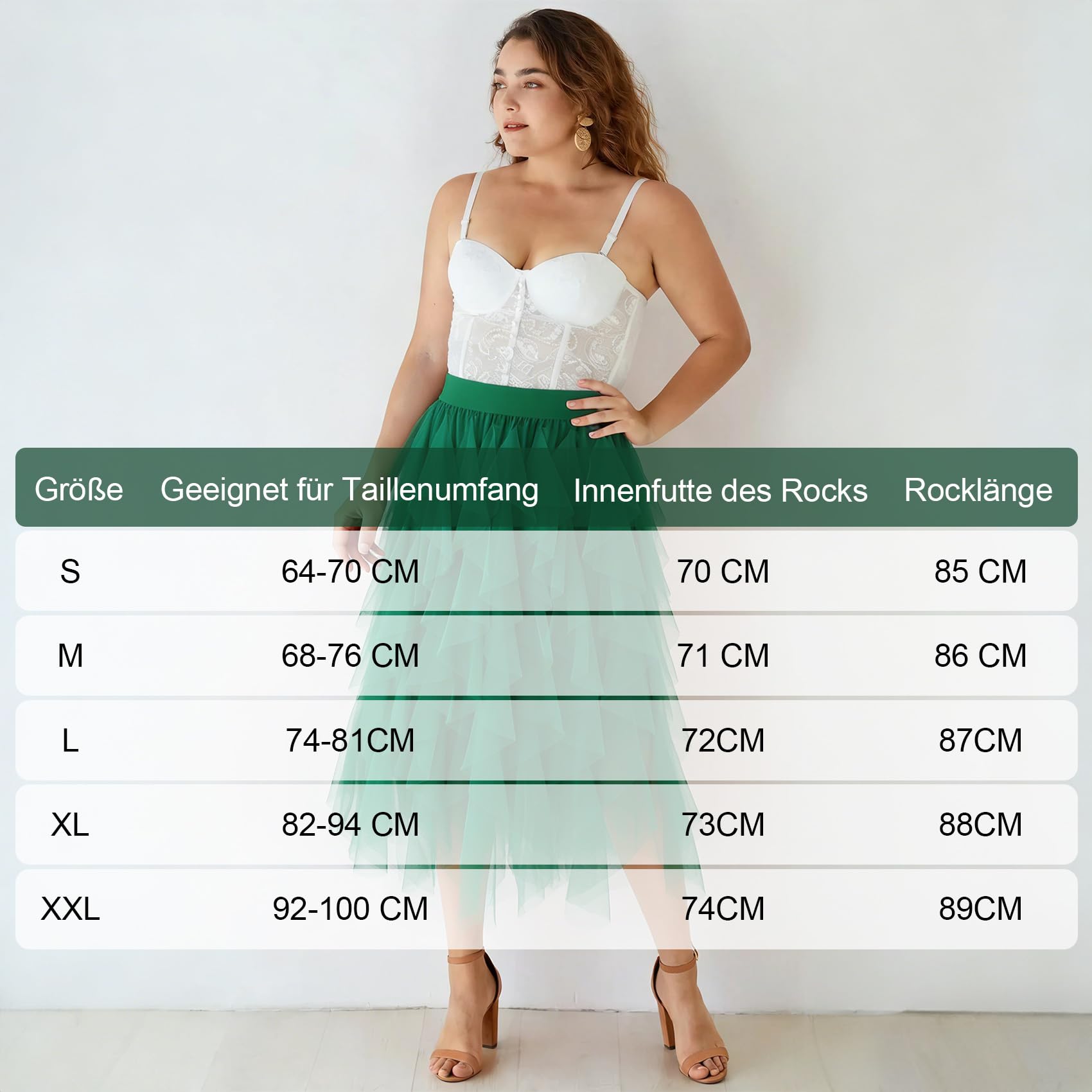 WERFORU Damska spódnica tiulowa, elastyczna talia, spódnica midi High Low Layered Puffy Fee spódniczka tutu