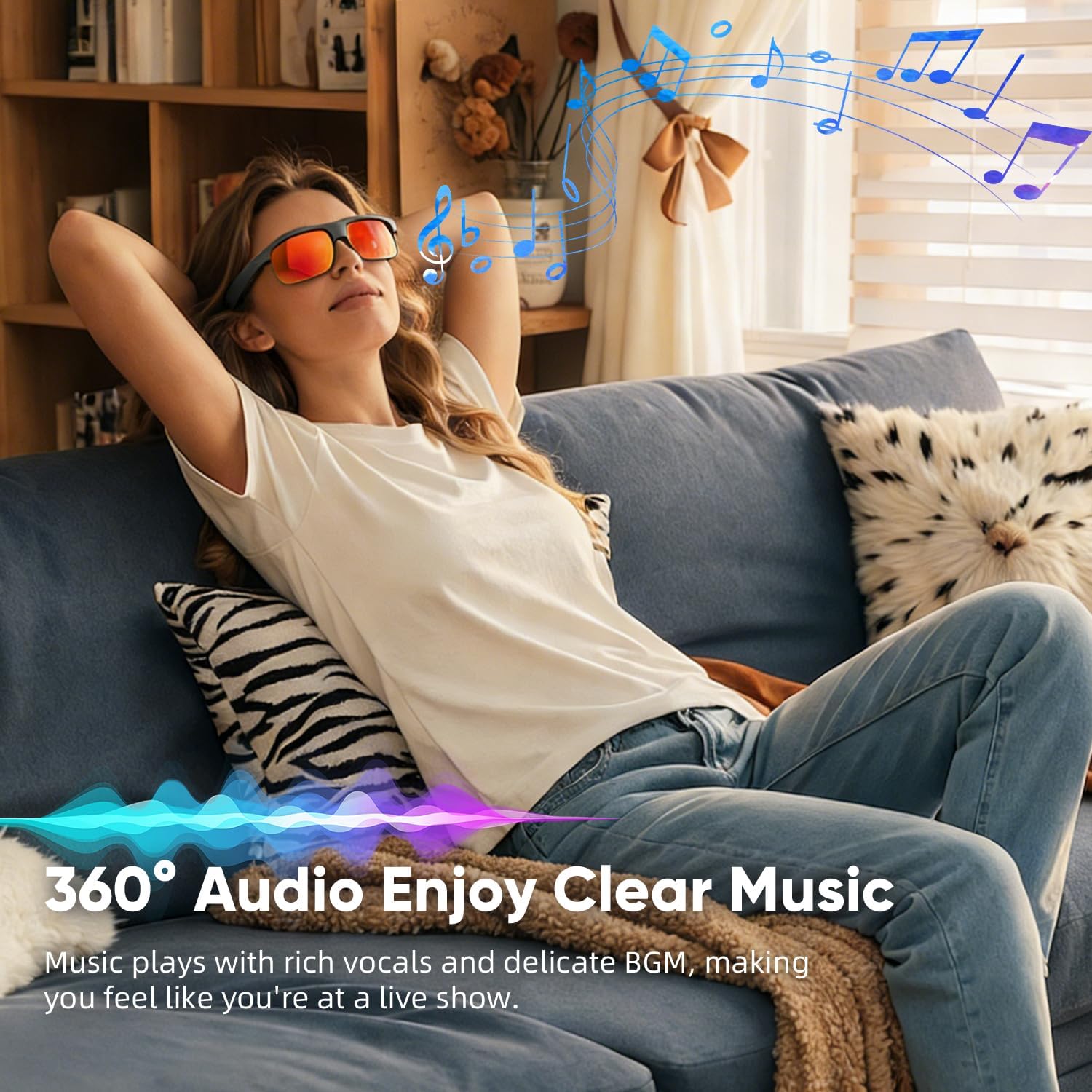 Al Smart Glasses for Men Women, Bluetooth Translation Glasses with 164+ Languages, UV400 Sunglasses, Bluetooth 5.4 Glasses w/Music & Hands-Free Calling, for Outdoor Sports & Travel