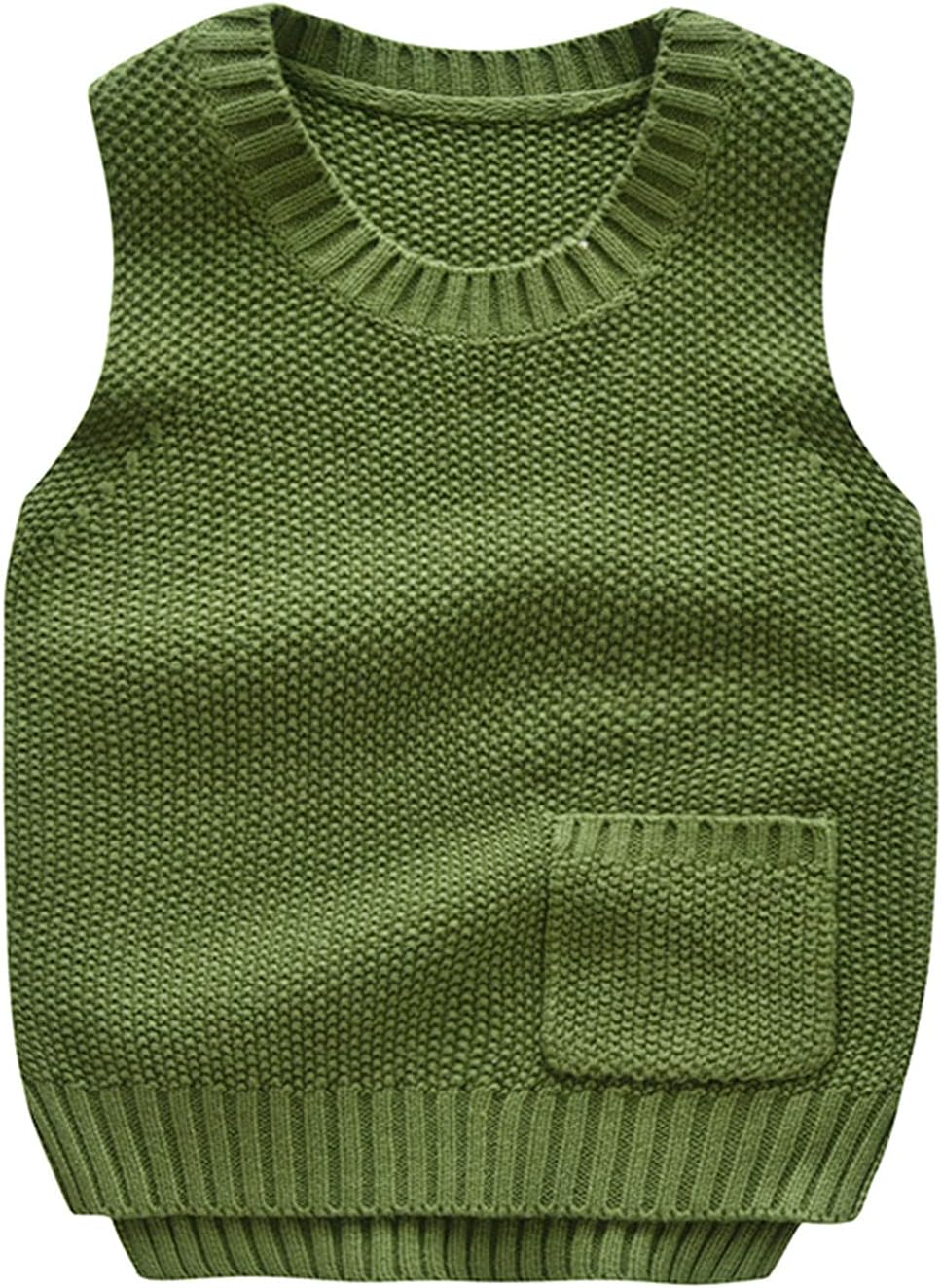 Yiqinyuan Children's Knitted Vest with Pocket Autumn and Winter Solid Color Round Neck Pullover Sweater