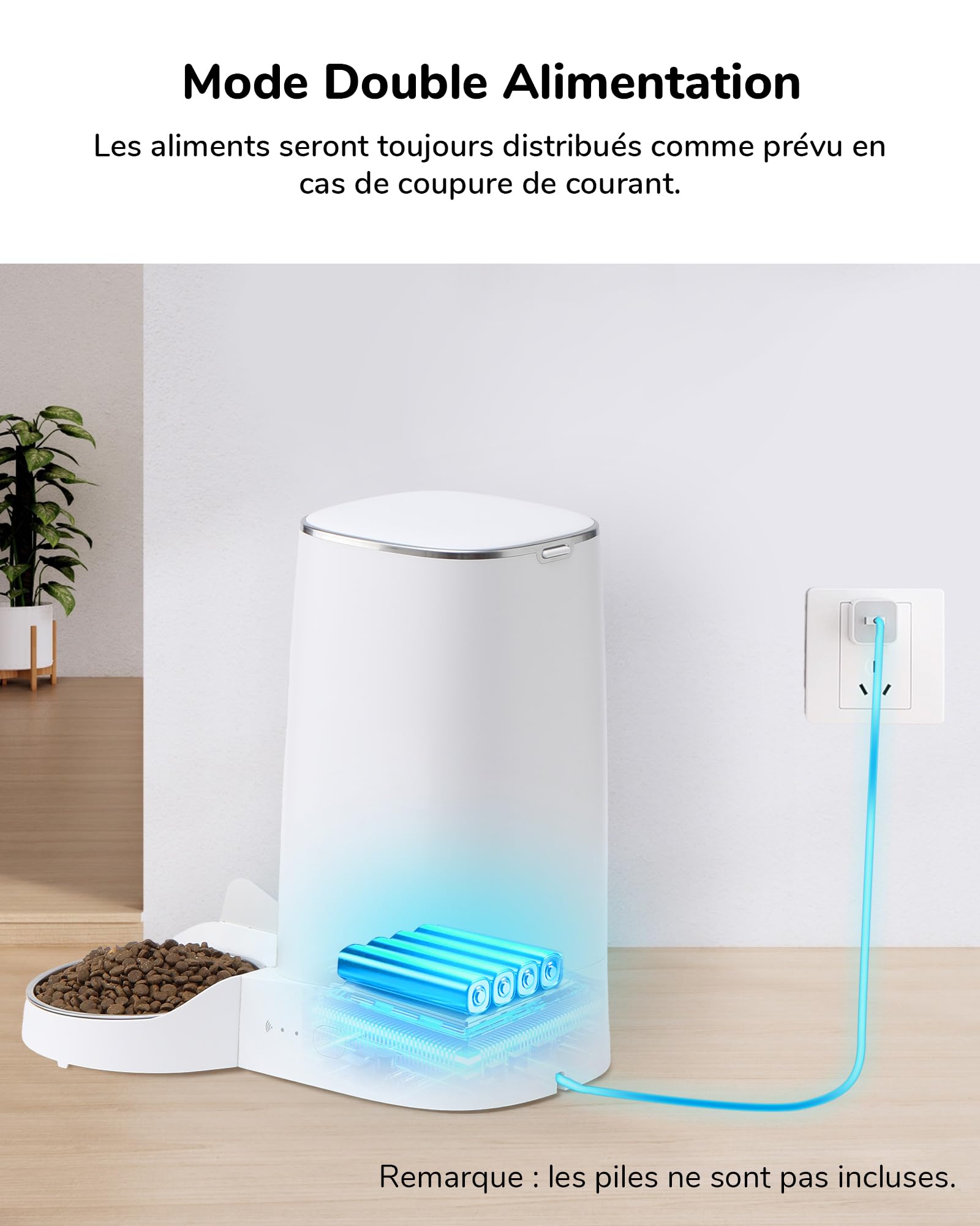 FUKUMARU Distributeur Croquettes Chat Automatique, 4L Distributeur Croquettes pour Chiens et Chats avec 2 Bols en Acier Inoxydable, 10 Repas par Jour et Contrôle de la Minuterie