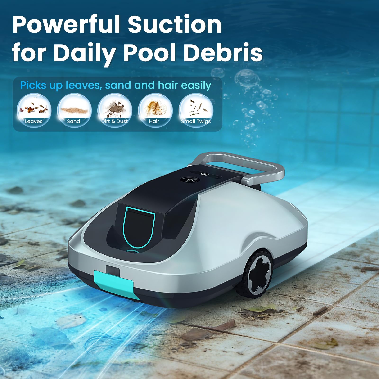 Cordless Robotic Pool Vacuum Cleaner for Above Ground Pools, Automatic Robot Pool Cleaner with 200-Minute Runtime, Powerful Suction, Self-Parking, 180μm Fine Filter, Cleaning up to 2500 Sq.Ft — view 2
