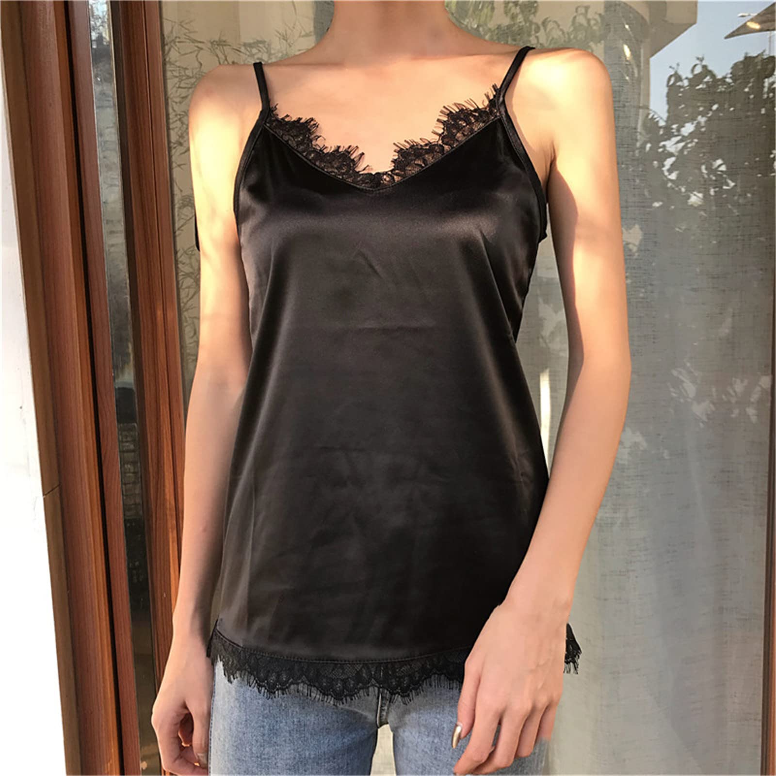 Verano de satén Crop Top Mujeres Blanco Encaje Tops Mujer Camisola Negro Halter Camisetas Mujer Ropa, albaricoque, 4XL