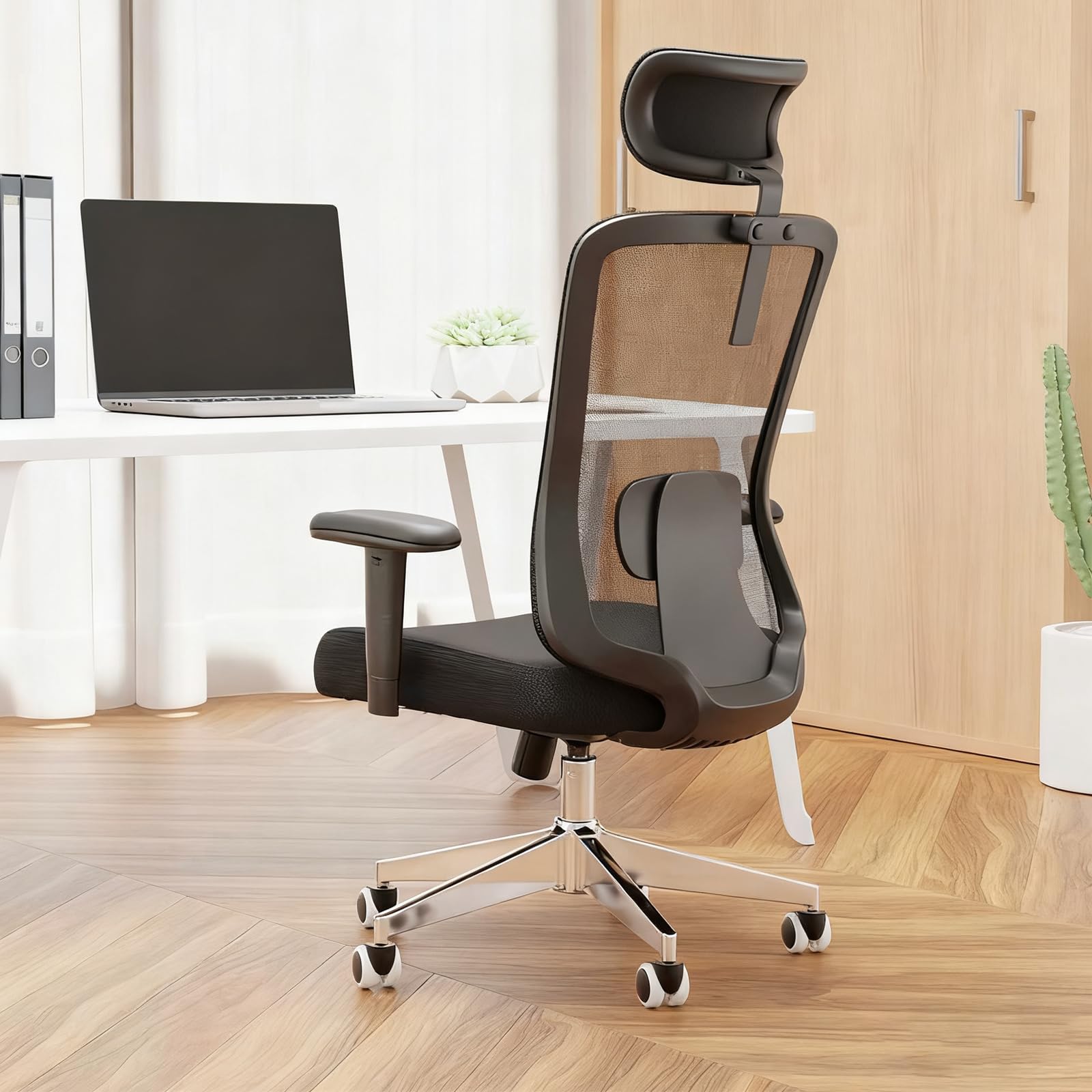 Ergonomic Office Chair with Adjustable Lumbar Support Flip-Up Armrests - High Back Computer Desk Chair with Thickened Seat