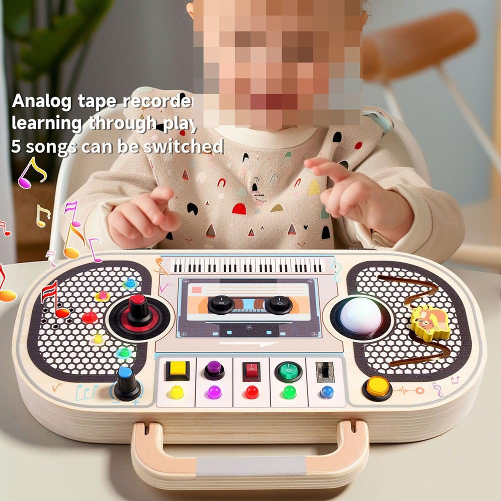 Tablero Ocupado de Madera con Grabadora de Voz LED, Juguete Educativo Montessori Temprano de Circuitos con Luz y Sonido