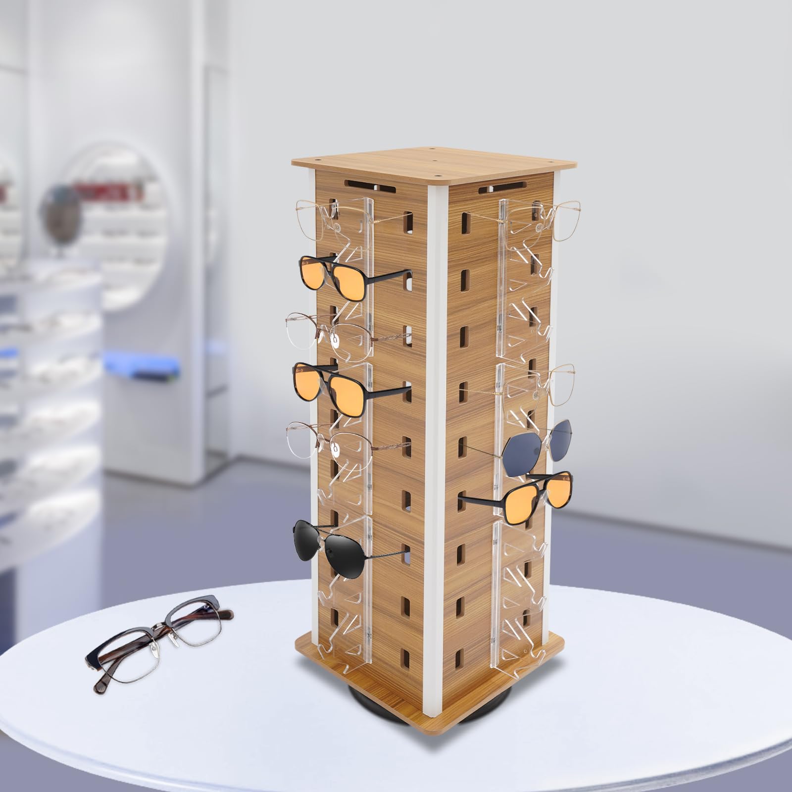 Display Rack Support de lunettes de soleil rotatif à 360° pour 36 paires de verres, support de présentation, porte-lunettes, présentoir moderne pour opticiens et boutiques