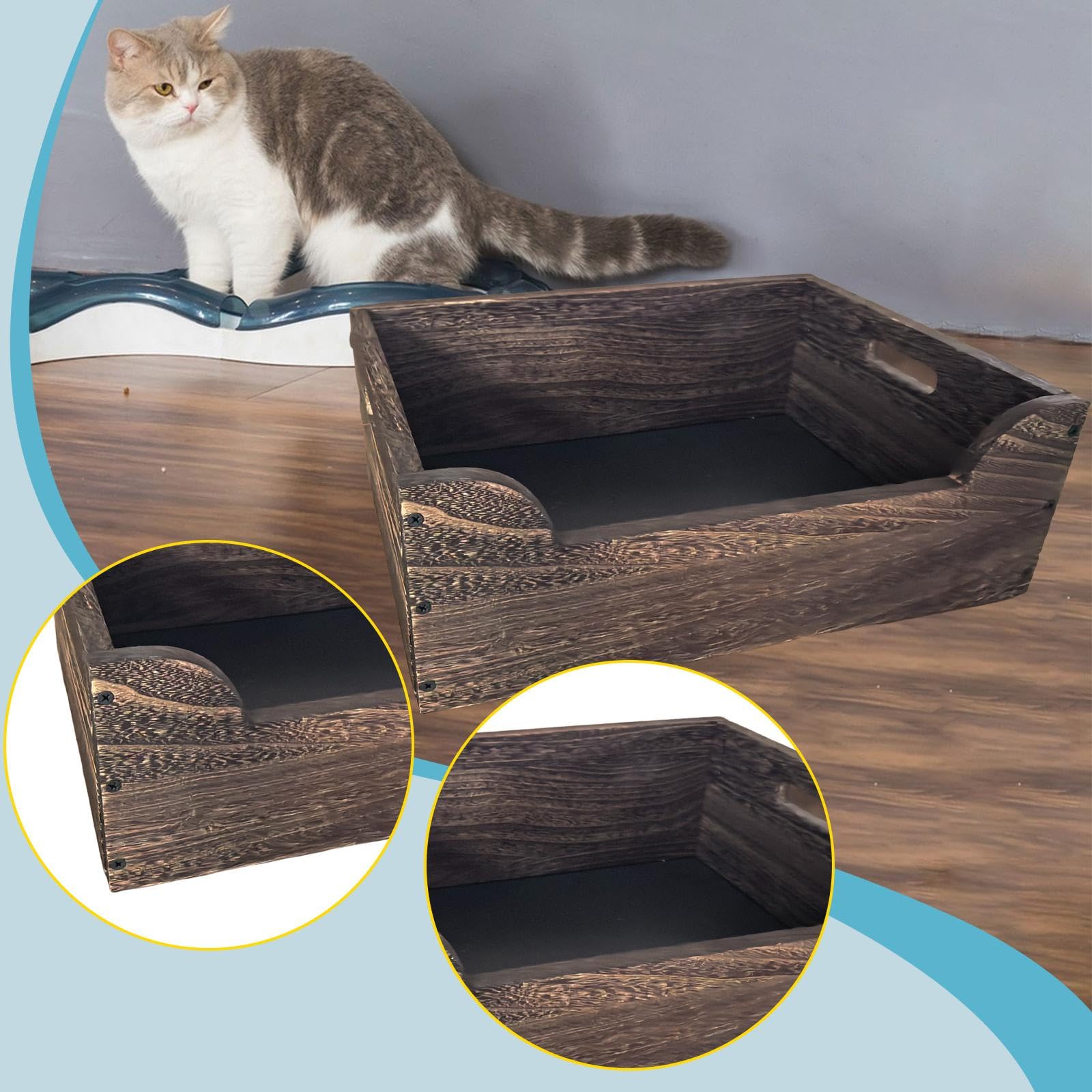 Katzentoilette aus Holz, halbgeschlossen, 44 x 34 x 14 cm, Ecktoilette für kleine und große Katzen unter 15 kg