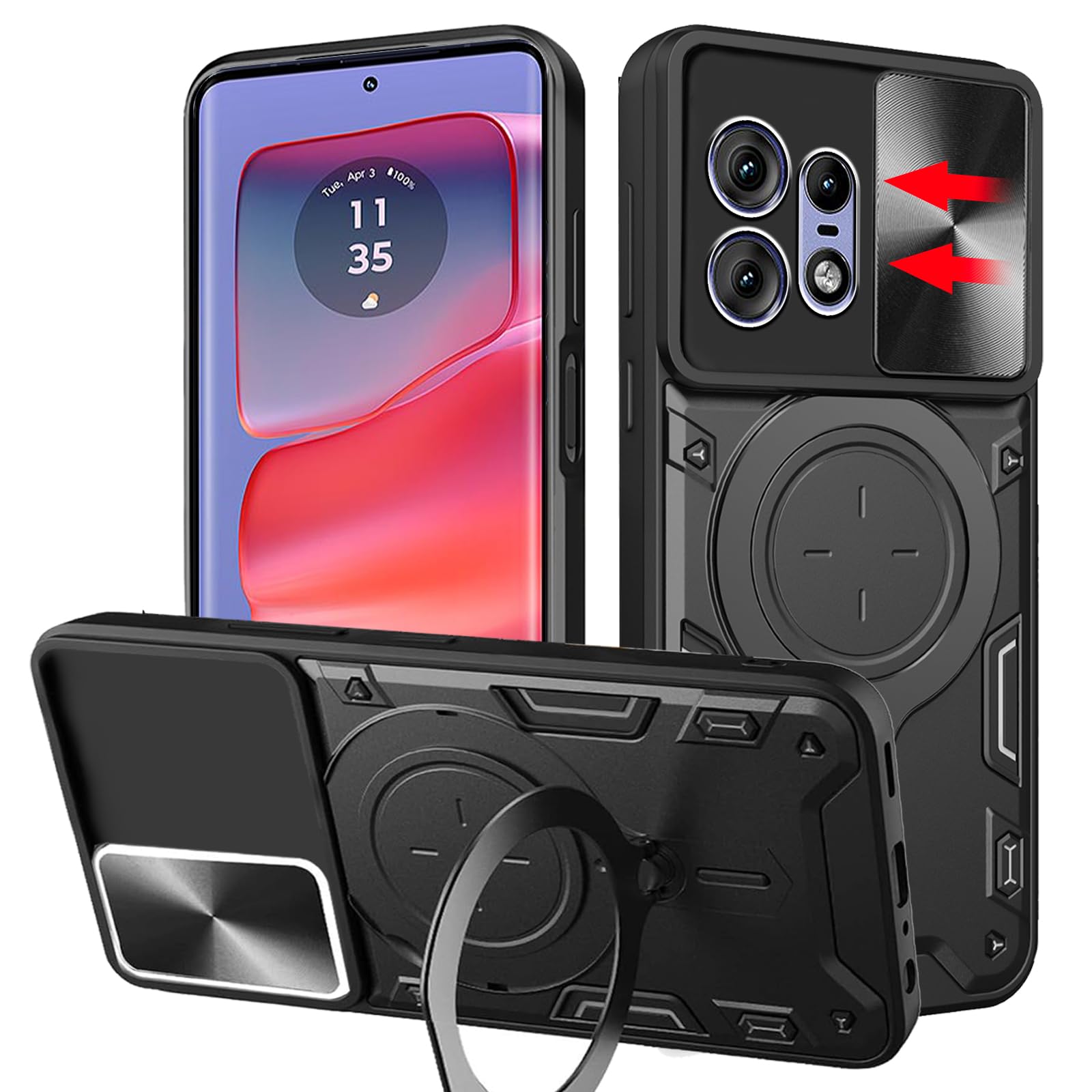 Lustree Back Cover Anti-Drop Case with 360° Metal Bracket and Sliding Camera Cover Case for Motorola Edge 50 Pro - Black (B0D5V3FYC5) Amazon Price History, Amazon Price Tracker