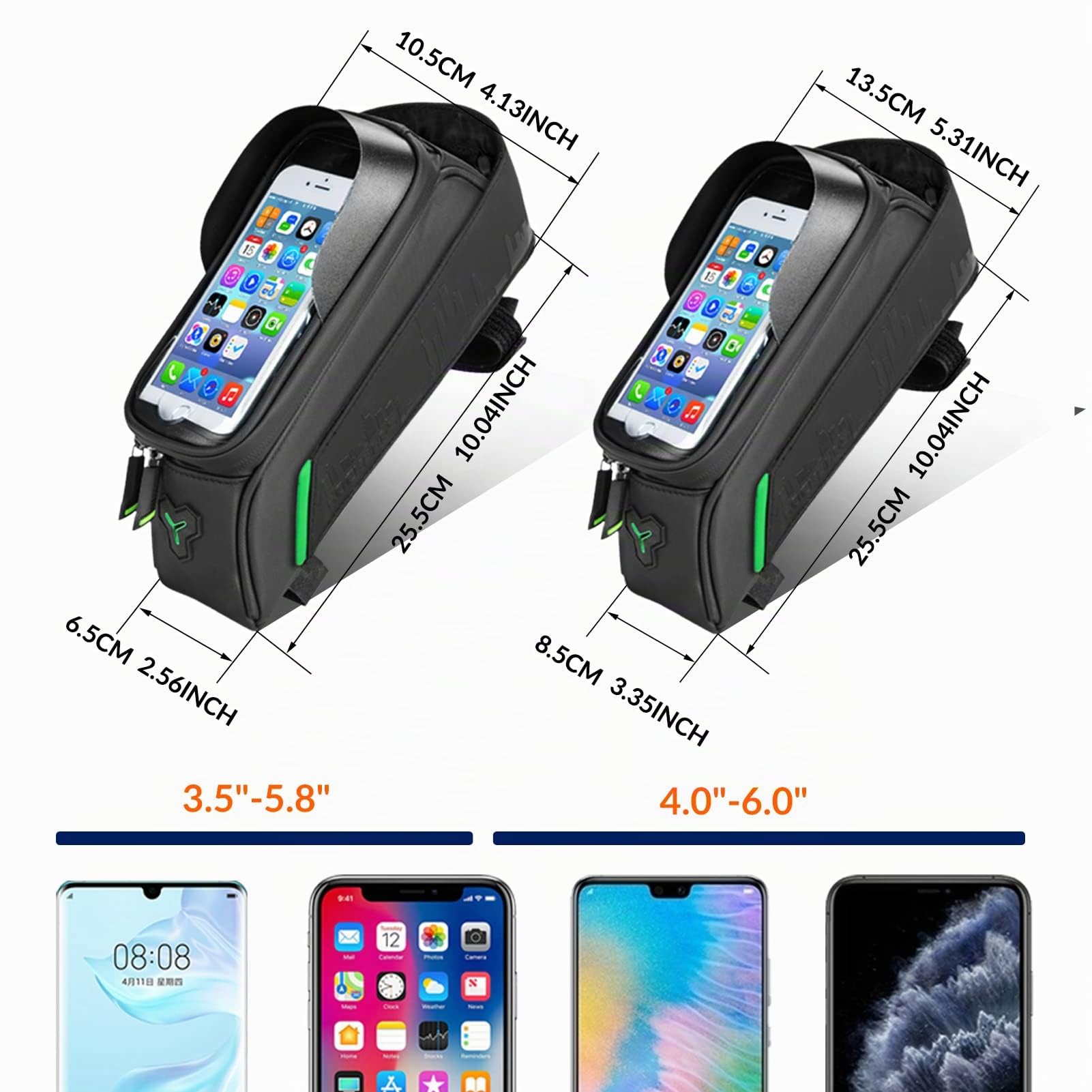 ROCKBROS Sacoche de Cadre Vélo 1,5L Support de Téléphone sous 6,5 Pouces 2 en 1 Vélo Route Sac Rangement Vélo Électrique Écran TPU Tactile Sensible Anti Éclaboussure Smartphone VTT Pare-Soleil Noir