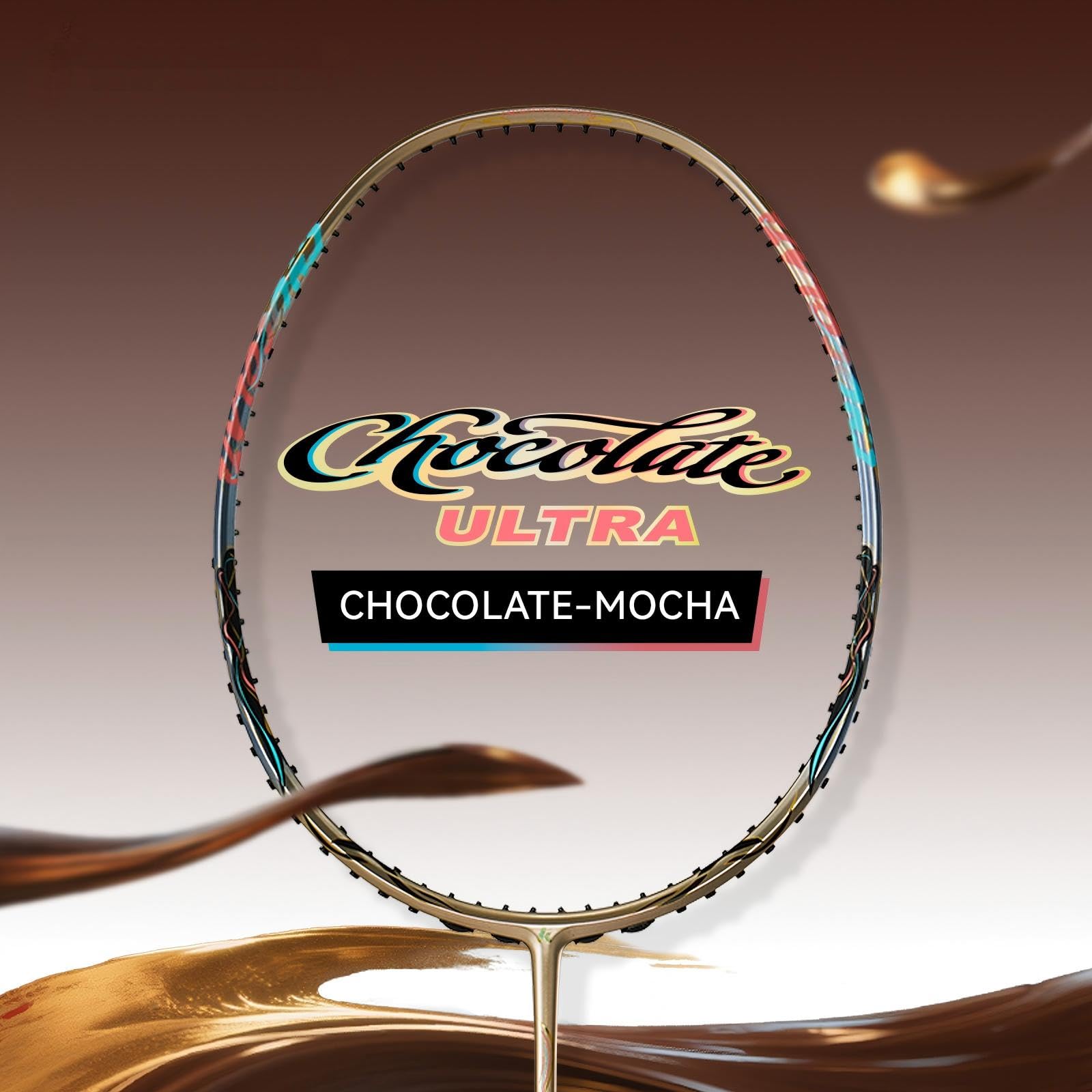 CHOCOLATE Ultra profesjonalna rakieta do badmintona High Tension 4U, lekka i o wysokiej wydajności, zestaw z 2 uchwytami, 1 torba na rakietę (struna z żyłką), mokka