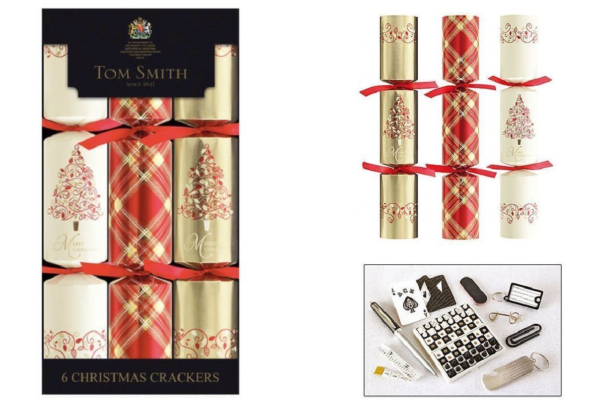 Tom Smith Red/White/Gold Christmas Celebration Crackers - Box of 6 X 12