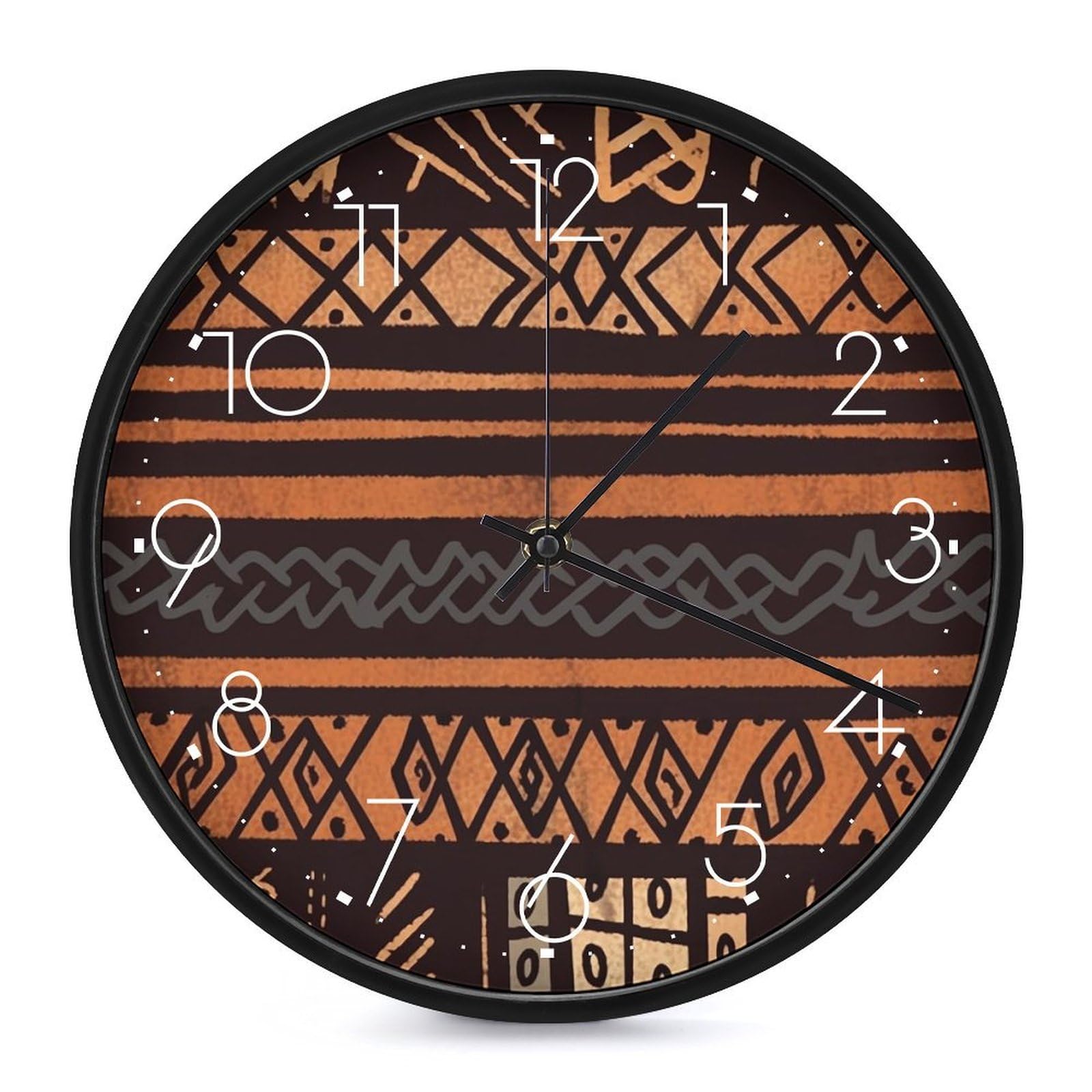 DWVTSLH African Mud Cloth Tribal Wall Clock 10 Inch Silent Non-Ticking Modern Clocks Battery Operated - Decorative Wall Clocks for Bedroom Living Room Kitchen Office Wall Decor Gift Idea