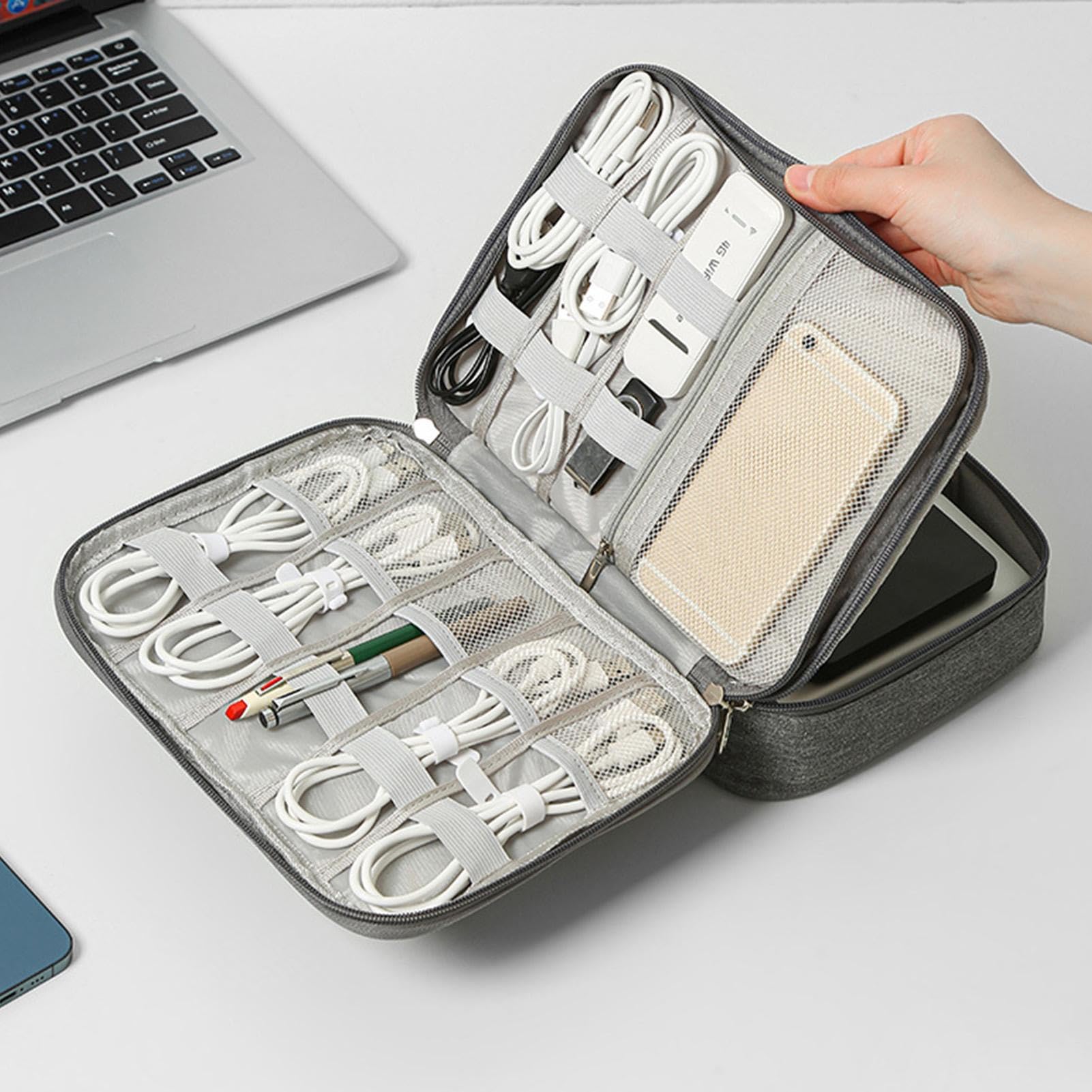 Bolsa organizadora de cables de 3 capas, bolsa organizadora de cables para viajes, bolsa de almacenamiento de cables esenciales para cámara, ratón, discos duros, tapones para los oídos,