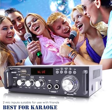 Technical Pro Home Theater System Kit 2 Channel, 600 Watts Bluetooth Amplifier w/ 2 Qty of 8 Framed Ceiling Speakers 300 W Each, 50 ft Speaker Wire & Remote Perfect for Home, Restaurant Use