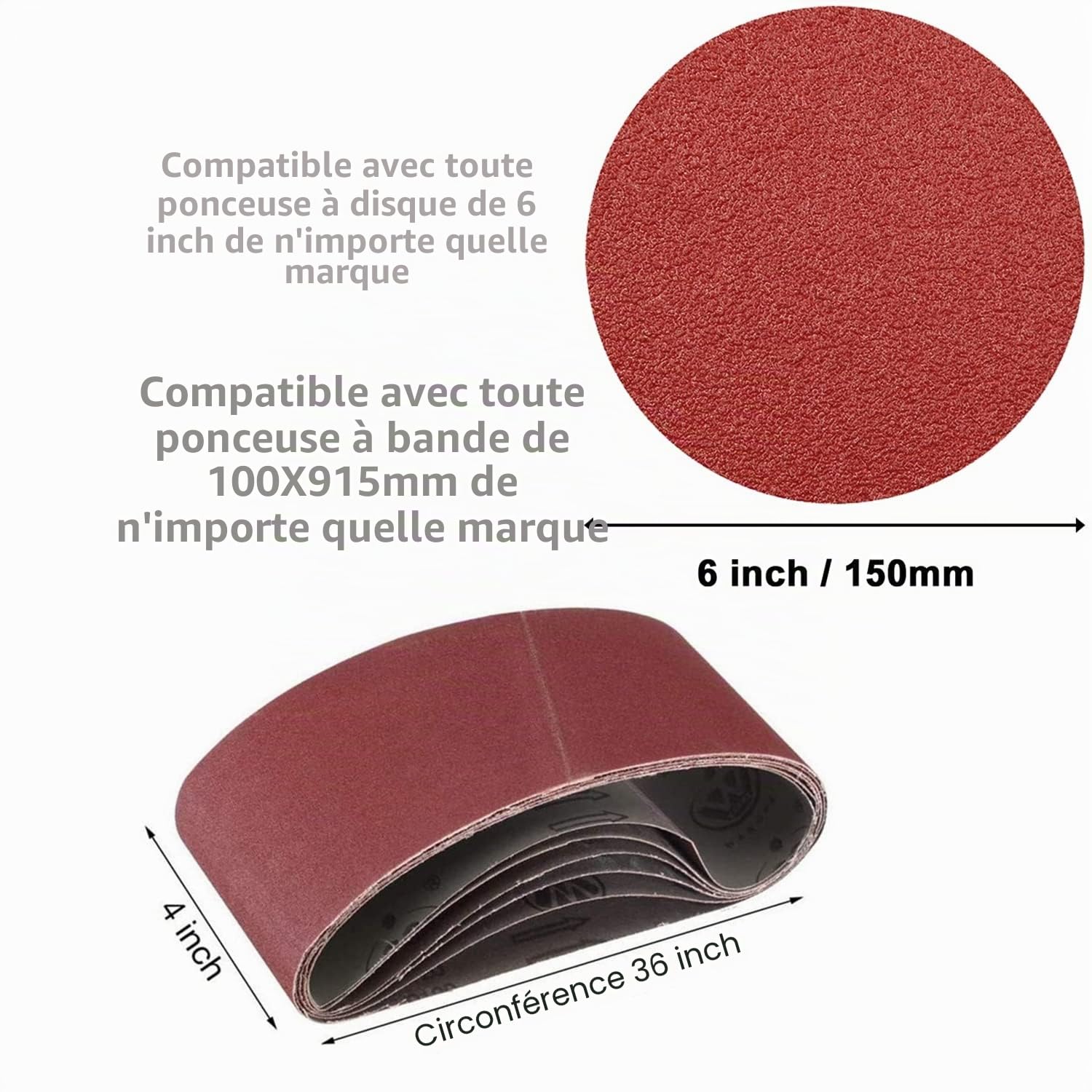 22 pièces Kit de Ponceuses à Bande.100 x 915 mm Bande Abrasive Chaque 2X80/120/150/240/400.Lot de 12 disques abrasifs Autocollants 150 mm Chaque 2X60/80/120/180/240/320 Bandes Abrasives Mixte -FEIHU