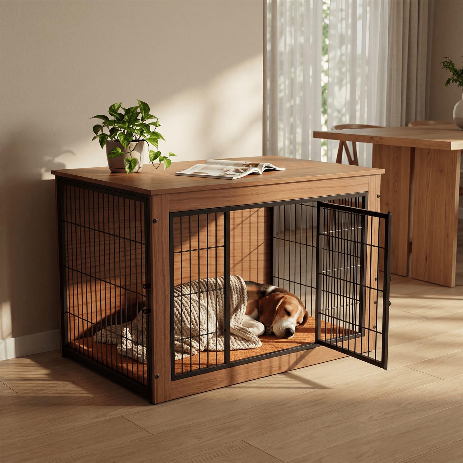 Amazon.co.jp: Alebert 犬 ケージ ペットケージ 木製家具調 犬サークル 