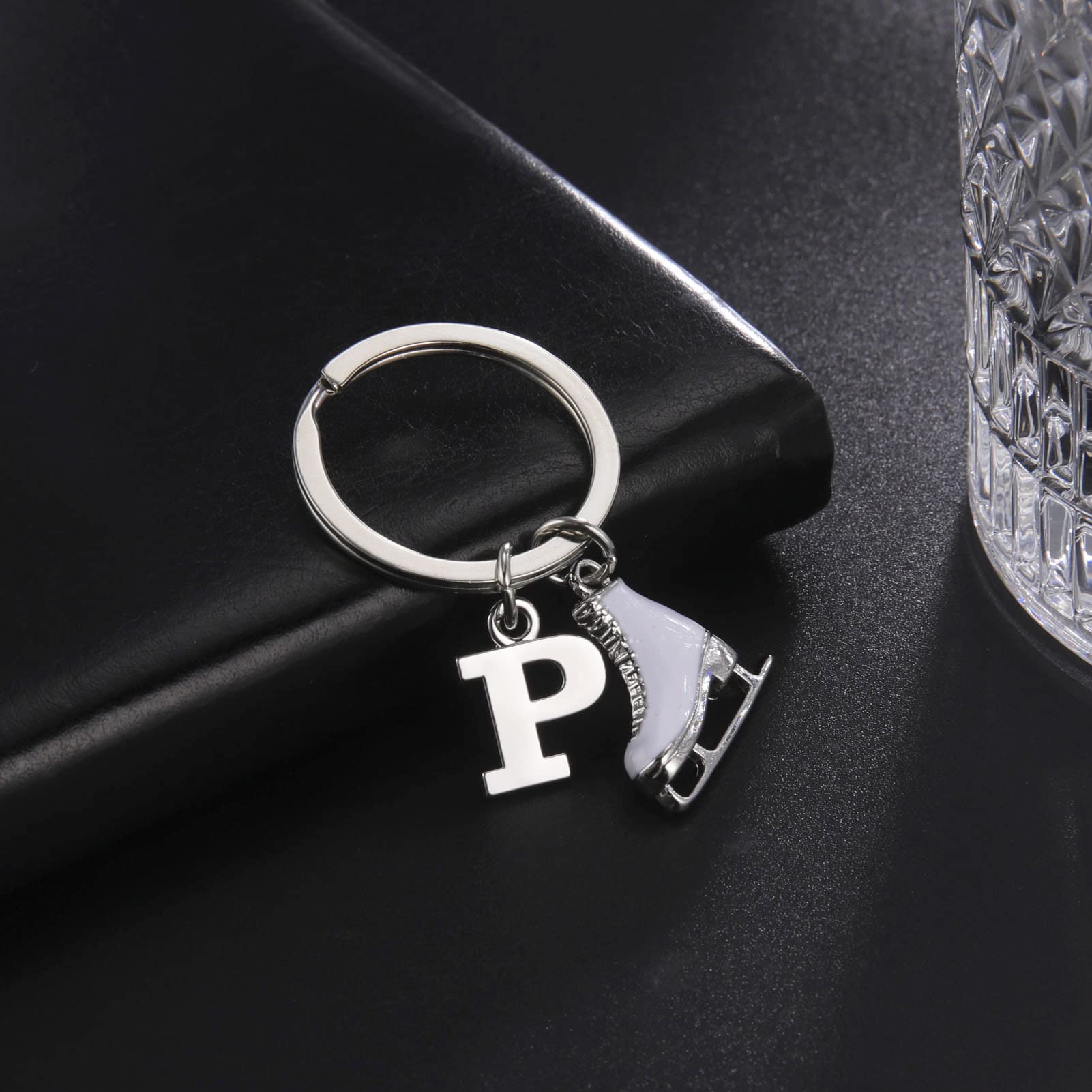 LIKGREAT Ice Skate Keychain Figure Skating Keychains Initial Ice Skating Charm Keyring Handbag Decoration, P, Medium - Image 4