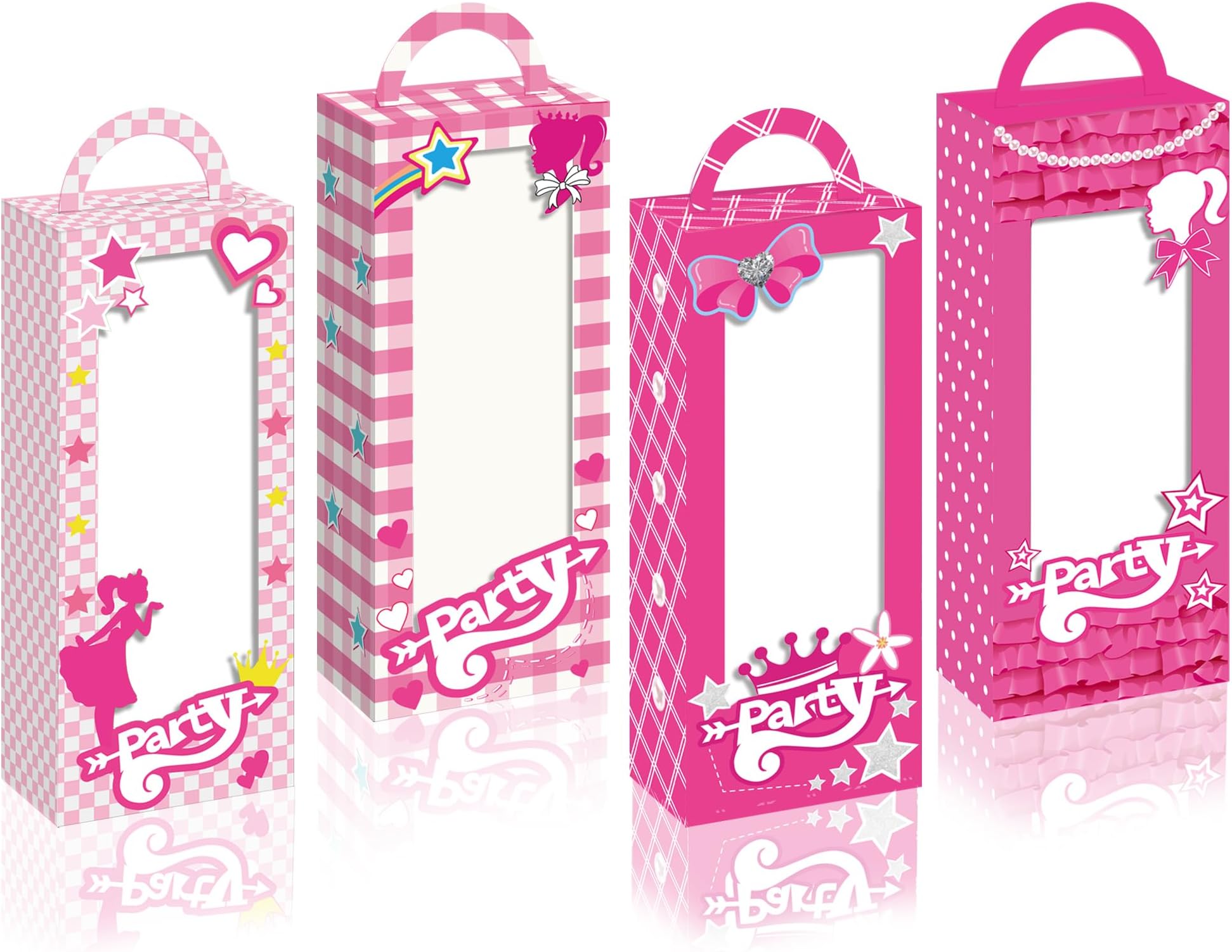 24Pcs Vibrant Pink Themed Window Gift Boxes Set,Party Designs,Magical Fairy, Sweet Heart, Starry Princess, Glam Girl, Perfect for Birthdays, All Celebrations