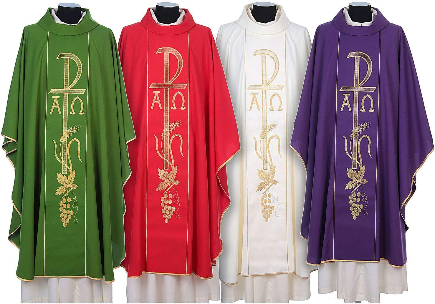 Priest Chasuble with Chi-Rho, Alpha Omega Embroidery 80% Polyester 20% Wool, RedRed