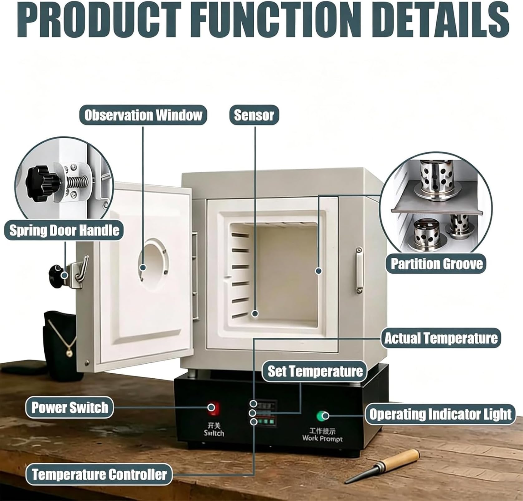 Forno elettrico in ceramica, forno per trattamento termico da 1500 W con controller digitale, massimo 1150 ℃ per la creazione di gioielli e progetti fai da te in ceramica