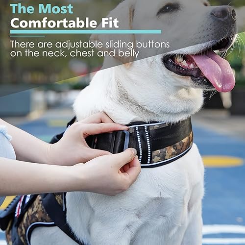 Miniatura 10 de Bolux Arnés táctico para perro con 7 etiquetas, arnés de entrenamiento para perros con asas dobles de fácil control, arnés de trabajo para perros K9