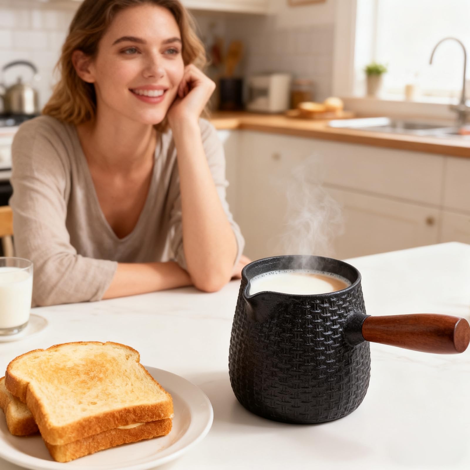 de Hierro Fundido Mantenedor De Calor De 600 Ml | Hervidor De Hierro Fundido Con Mango De Madera Para Viajes Camping Playa Cocina Hervir Agua Para Adultos Y