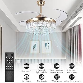 wuyule 42 Inches Crystal Ceiling Fan Golden Modern Crystal