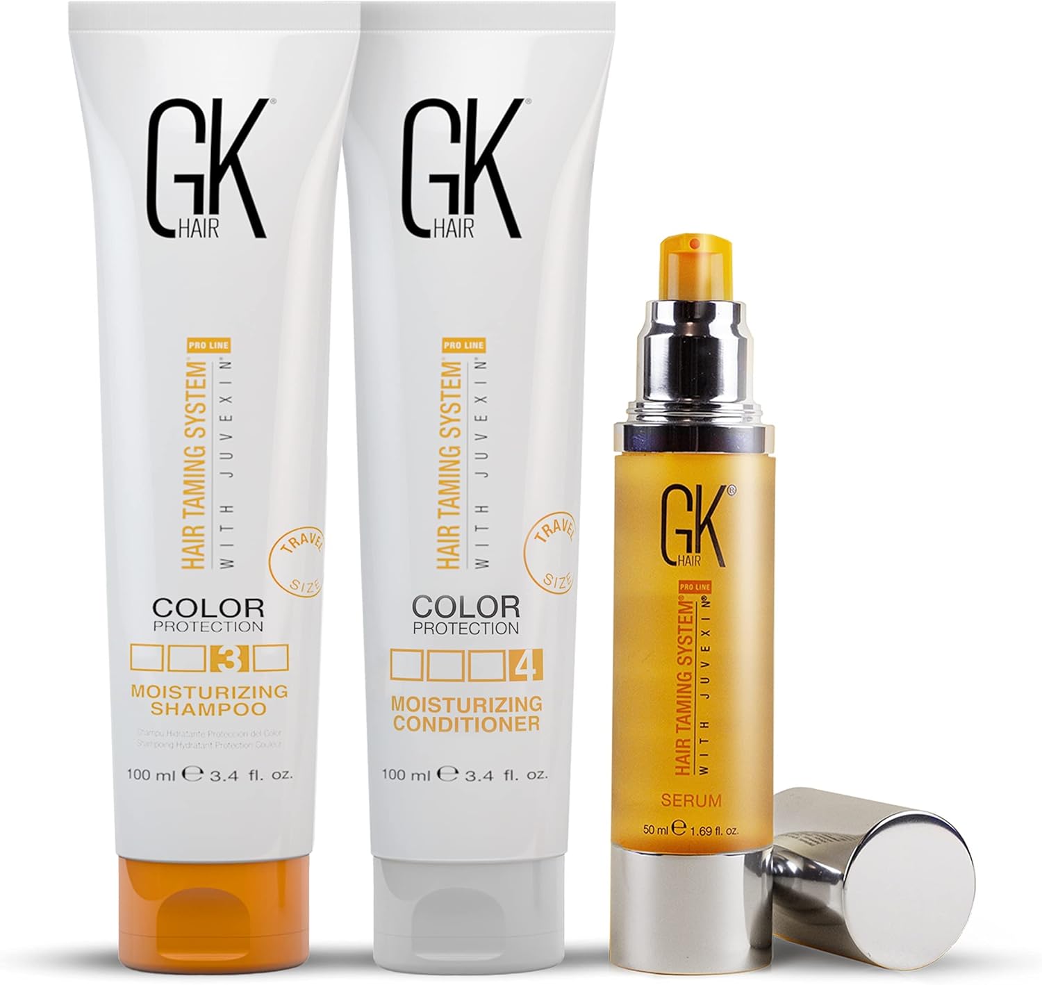 Discovery Set met Hydraterend Shampoo, Conditioner 3.4 Fl Oz + Serum Argan Haarolie 1.69 Fl Oz, Verrijkt met Aloë Vera-Bladsap, Anti-Haaruitval Routine, Reisformaat Door GK HAIR