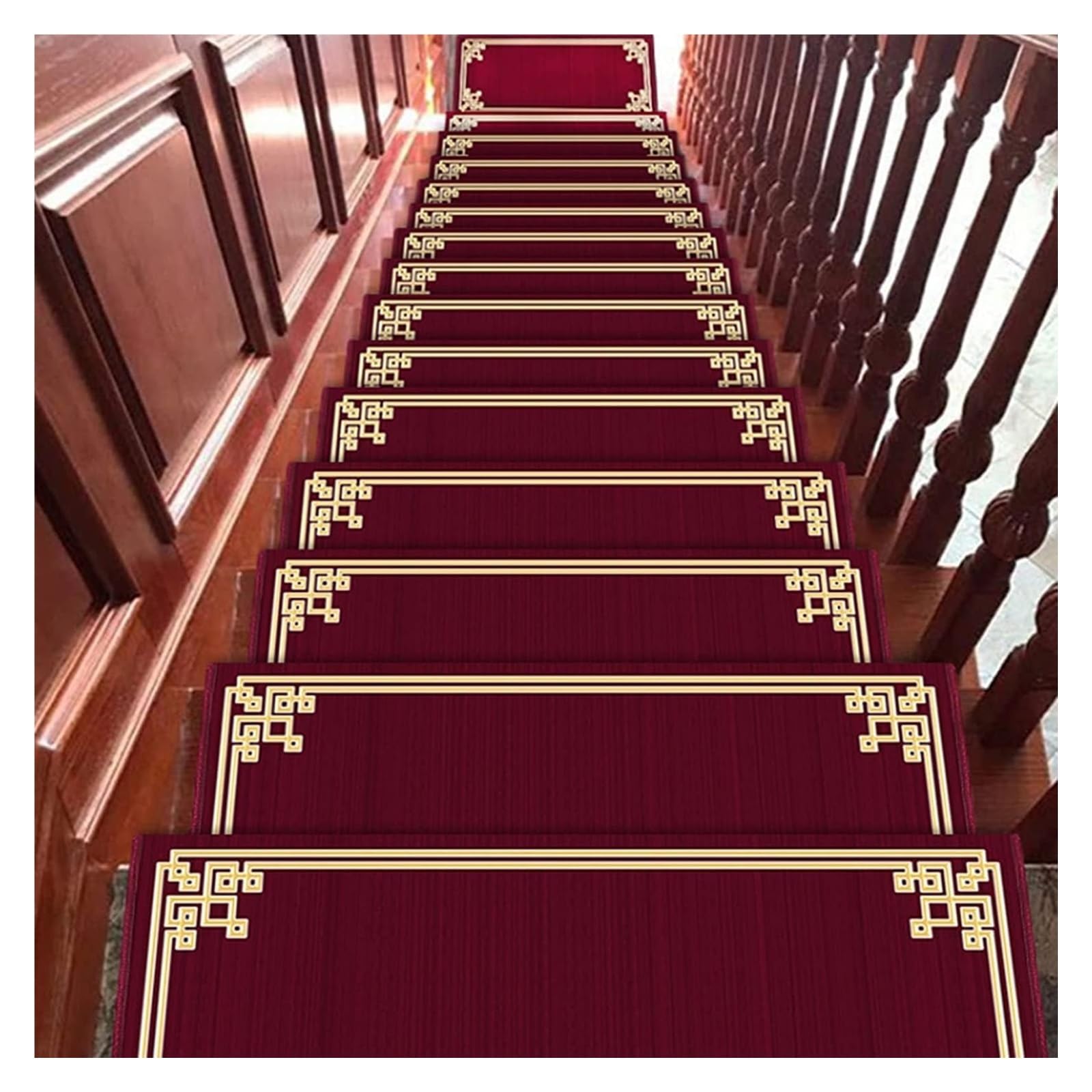 Treppenteppich Teppich ,Rutschfeste Innentreppenma 5 PCS Chinesische Treppenmatten, Treppenteppich Anti-Bewegung und rutschfeste Treppen Selbstklebende Treppenmatten for Kinder, ältere Menschen und Ha