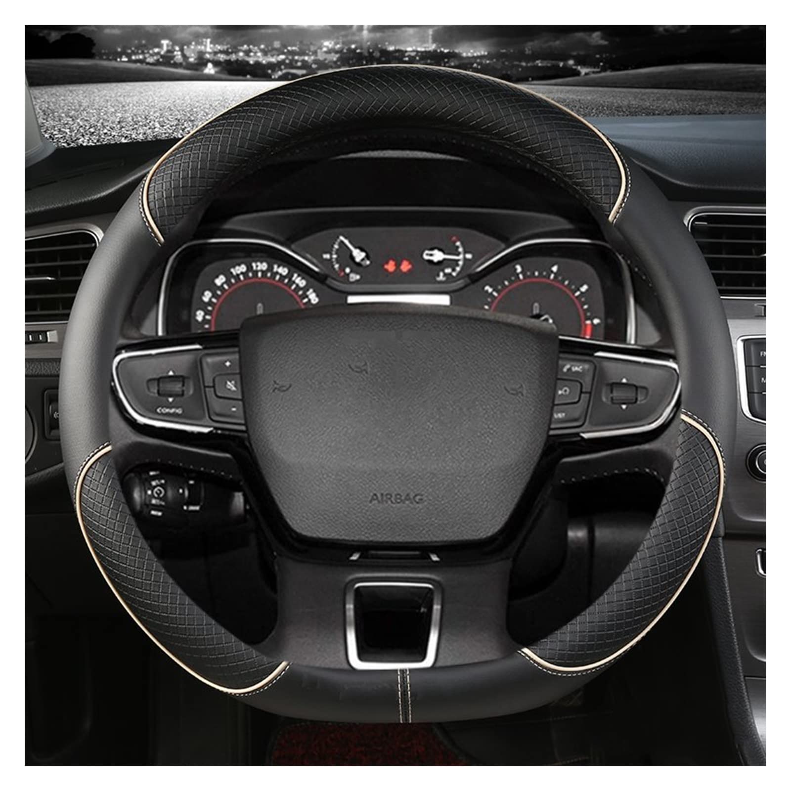 Couvre Volant Voiture Housse Volant Voiture en Cuir Microfibre pour Citroen pour Berlingo pour Multispace pour XTR 2018 2019 2020 2021 Accessoires Auto Housse Volant Voiture (Couleur : Beige)
