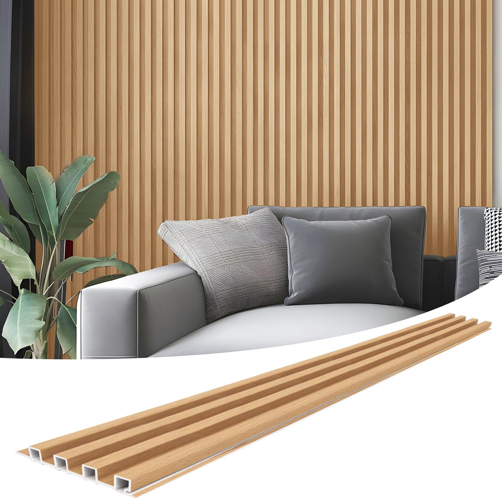 - Art3d 8-Pack 96 x 6in. WPC Acoustic Slat Wall Panel for Modern Interior Decor, TV Background, Living Room, Oak