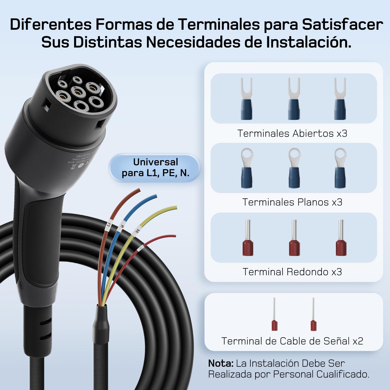 dé Cable de Carga Tipo 2 de Extremo Abierto 7kW [1-Fase|10m|32A] para Wallbox/Cable de reemplazo para estación de Carga