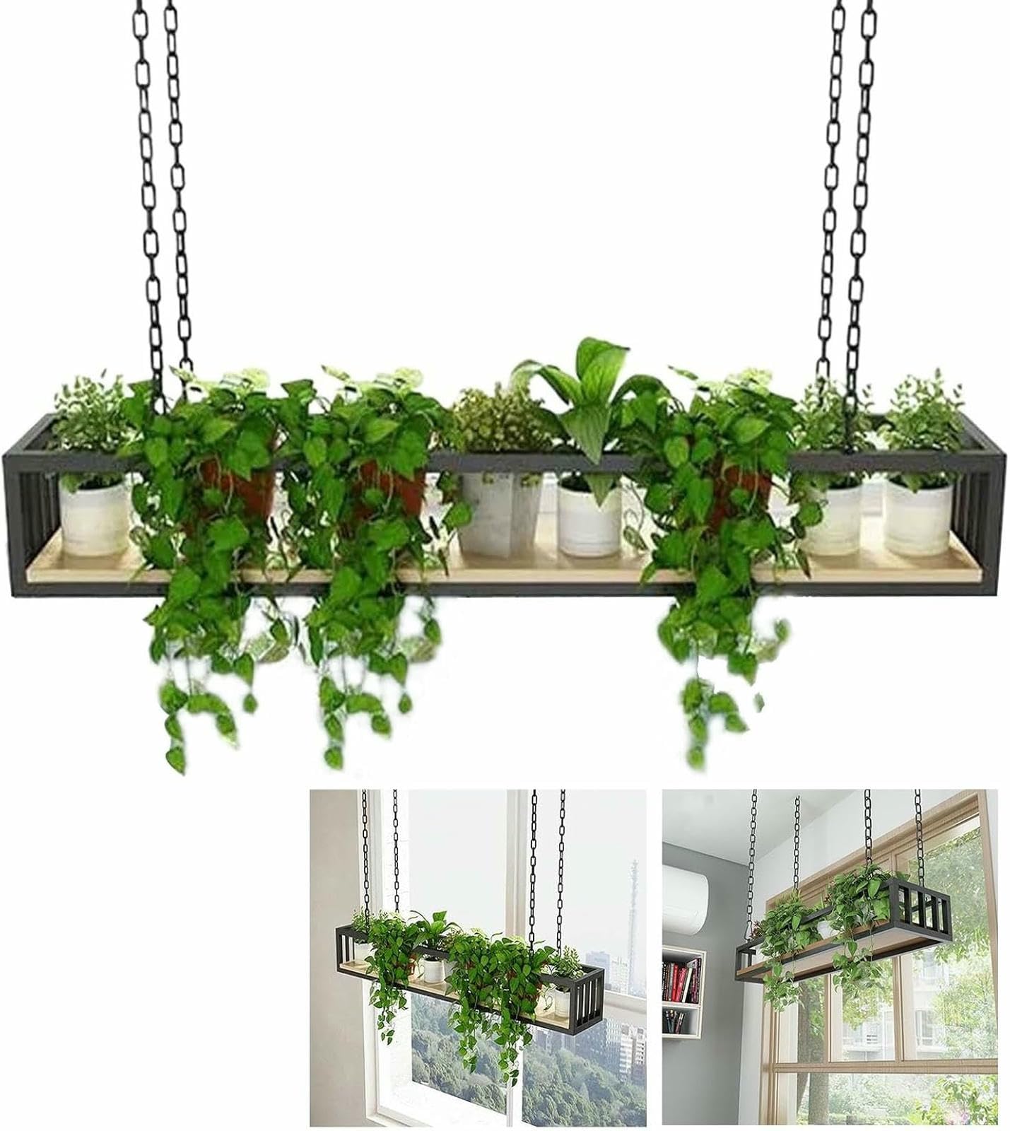 Étagères flottantes modernes et support de pot de fleurs en bois