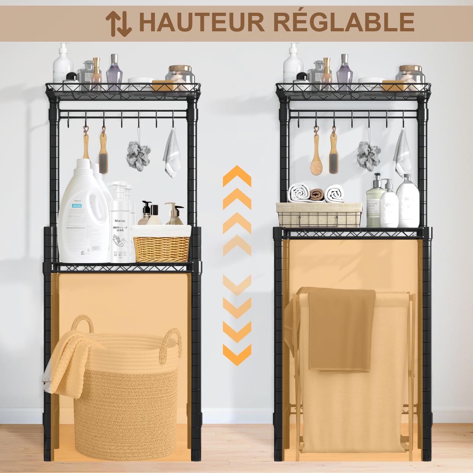 estante de almacenamiento ajustable en altura para nevera y microondas, estante multifuncional metálico para cocinas