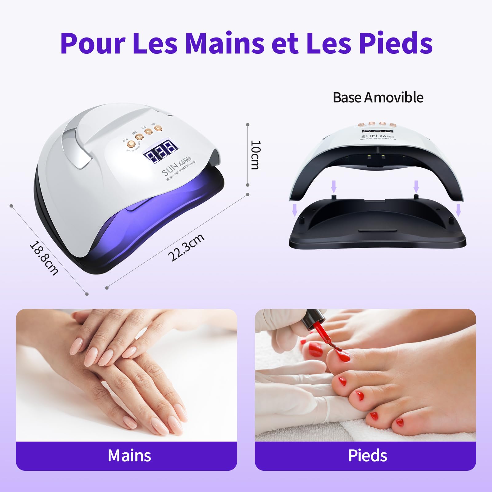 Lampe UV Ongles Gel, 220 W Lampe UV Ongles, Lampe LED Ongle avec 66 Perles LED, Machine Ongle UV à Capteur Automatique avec 4 Minuteries