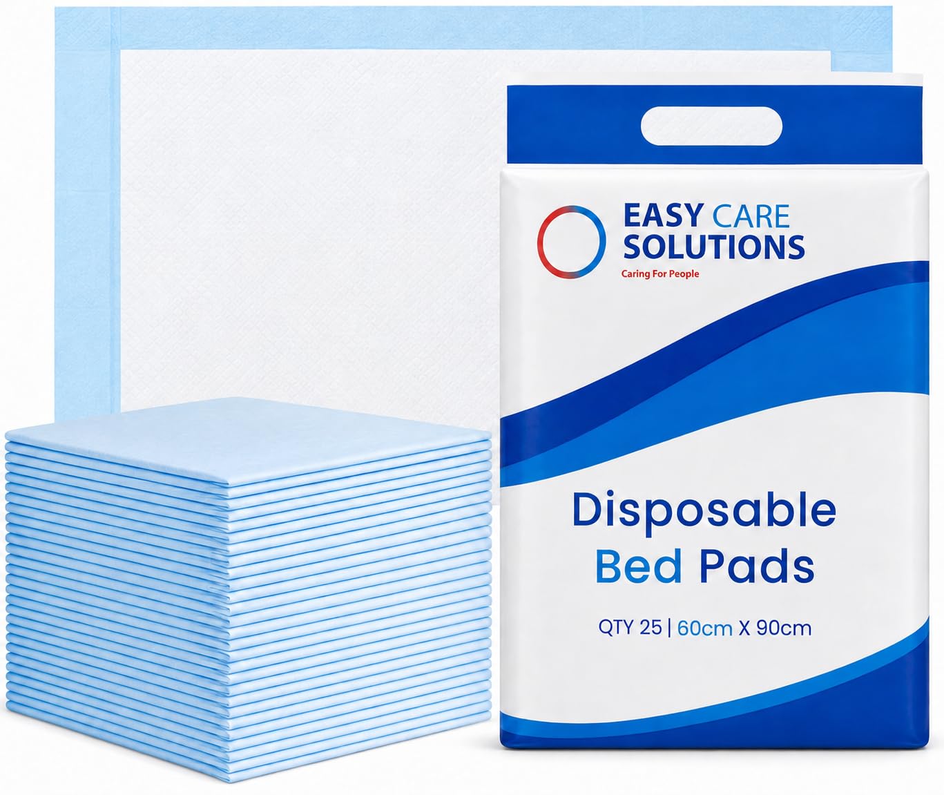 100 x Easy Care Solutions Disposable Incontinence Bed Pads | 60 x 90cm | Soft Top Sheet | Waterproof Backing | Fast Absorption | Secure Bed & Chair Protection | For Adults & Children | 4 Packs of 25