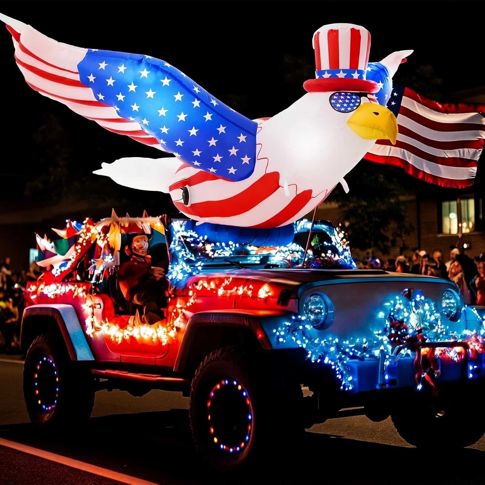 Photo 1 of Mepase 7.9ft 4th of July Inflatable Car Decorations, 250th Car Parade Flying Bald Eagle, Blow up Patriotic Eagle with LED Lights, Memorial Day and 2026 Independence Day Decor for Vehicle Parade Yard