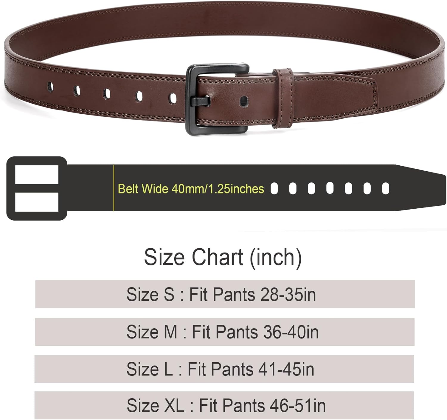 XZQTIVE Men’s Metal Free Belt Hypoallergenic Leather Belts For Jeans Dress Nickle Free TSA Belt With Black Buckle - Image 7