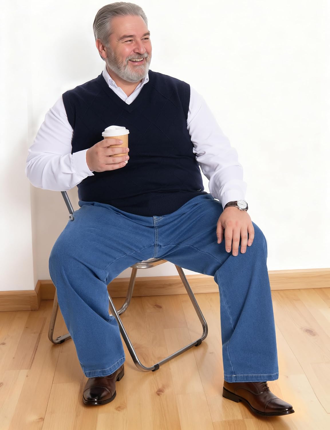 Men's Big and Tall Relaxed Fit Jeans Elastic Waist Straight Leg Stretch Denim Pants for Seniors - Image 9