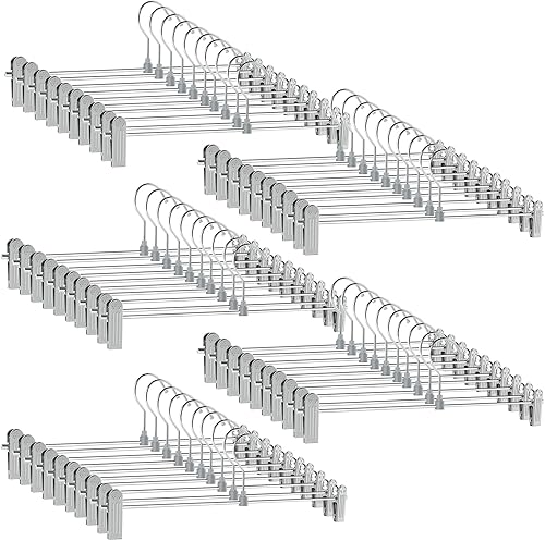 GoodtoU Perchas para pantalones con clips, paquete de 20 perchas para faldas, perchas de metal ajustables con clips antideslizantes