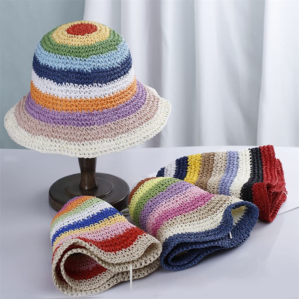 Sombrero Arco Iris Crochet Hecho a Mano Panamas protección UV Visera de Sol Sombreros de Playa Mujeres Viseras Plegables
