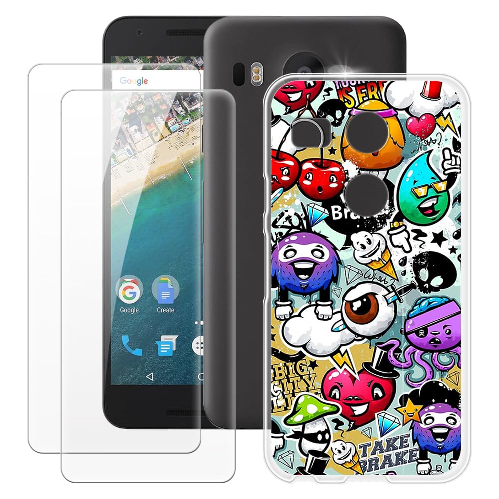 MILEGAO LG Nexus 5X Case 2PCS Screen Protector Tempered Glass, Ultra Thin  Bumper Shockproof Soft TPU Silicone Cover Case for LG Nexus 5X