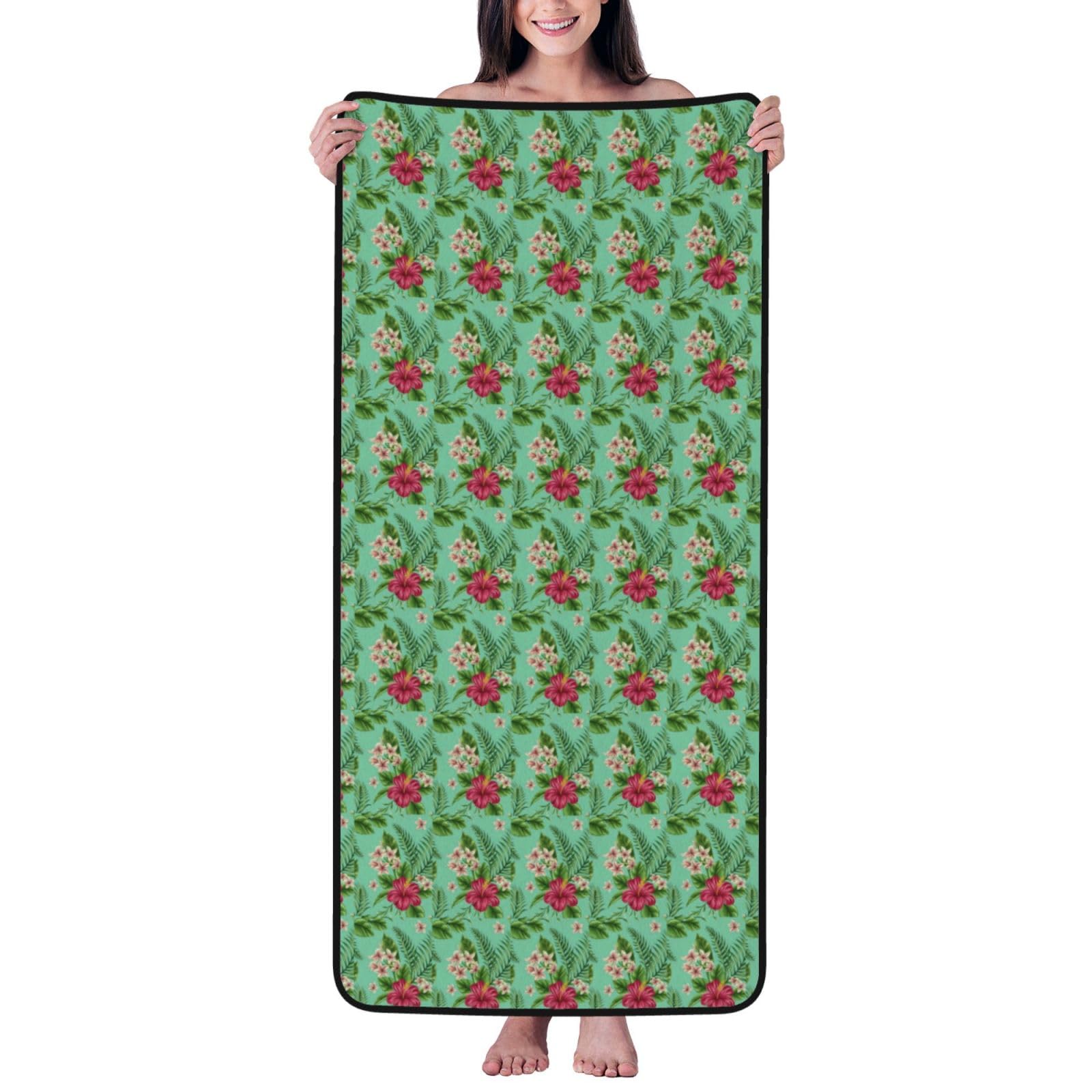 Toalla de baño absorbente de terciopelo coral con diseño de hojas tropicales hawaianas