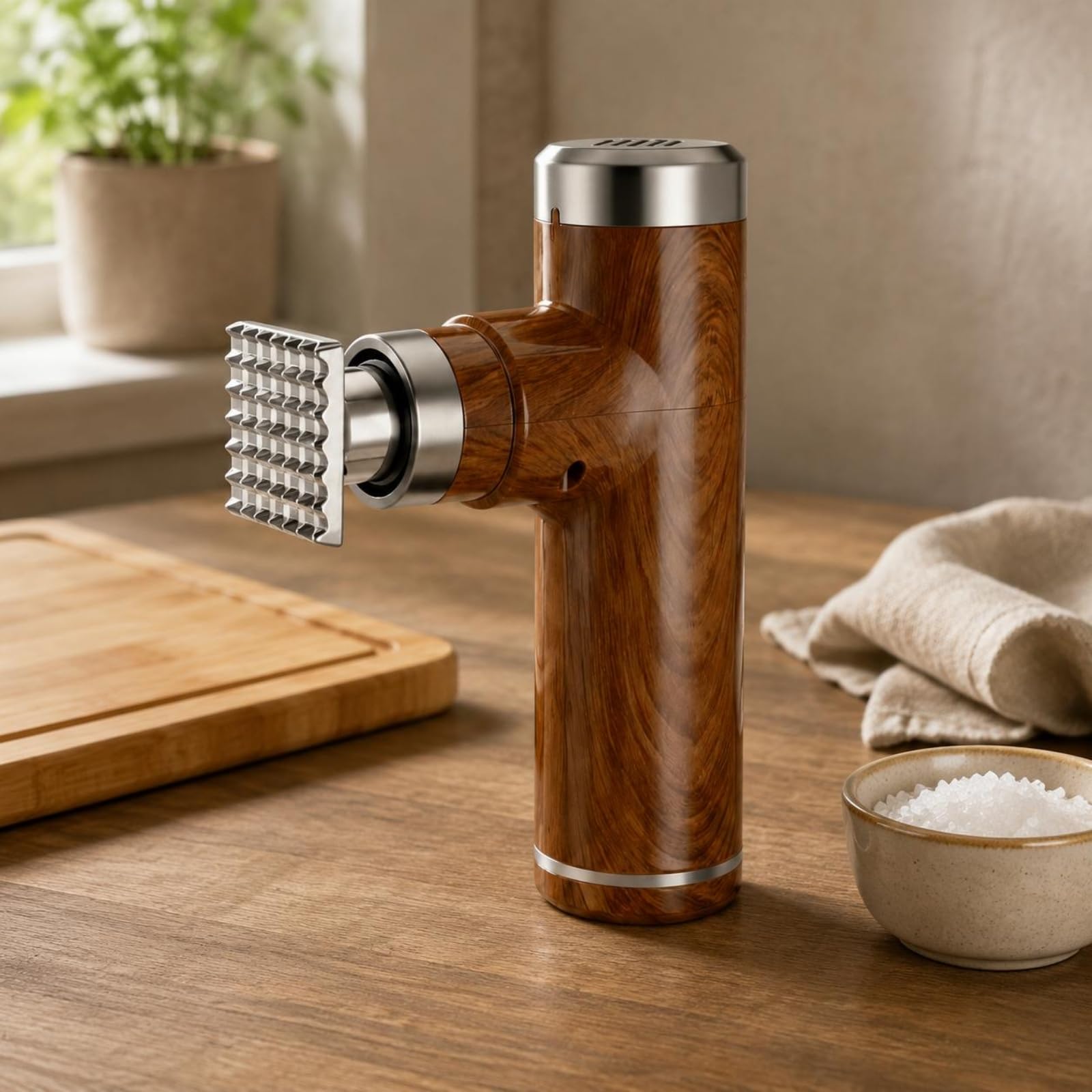 Qianly Elektrischer Fleischzartmacher Steakzartmacher Fleischzartierer Fleischklopfer aus Edelstahl mit Mehrfachnadeln Und 6 Stufiger USB Einstellung für, Braun, Hochwertiges Braun