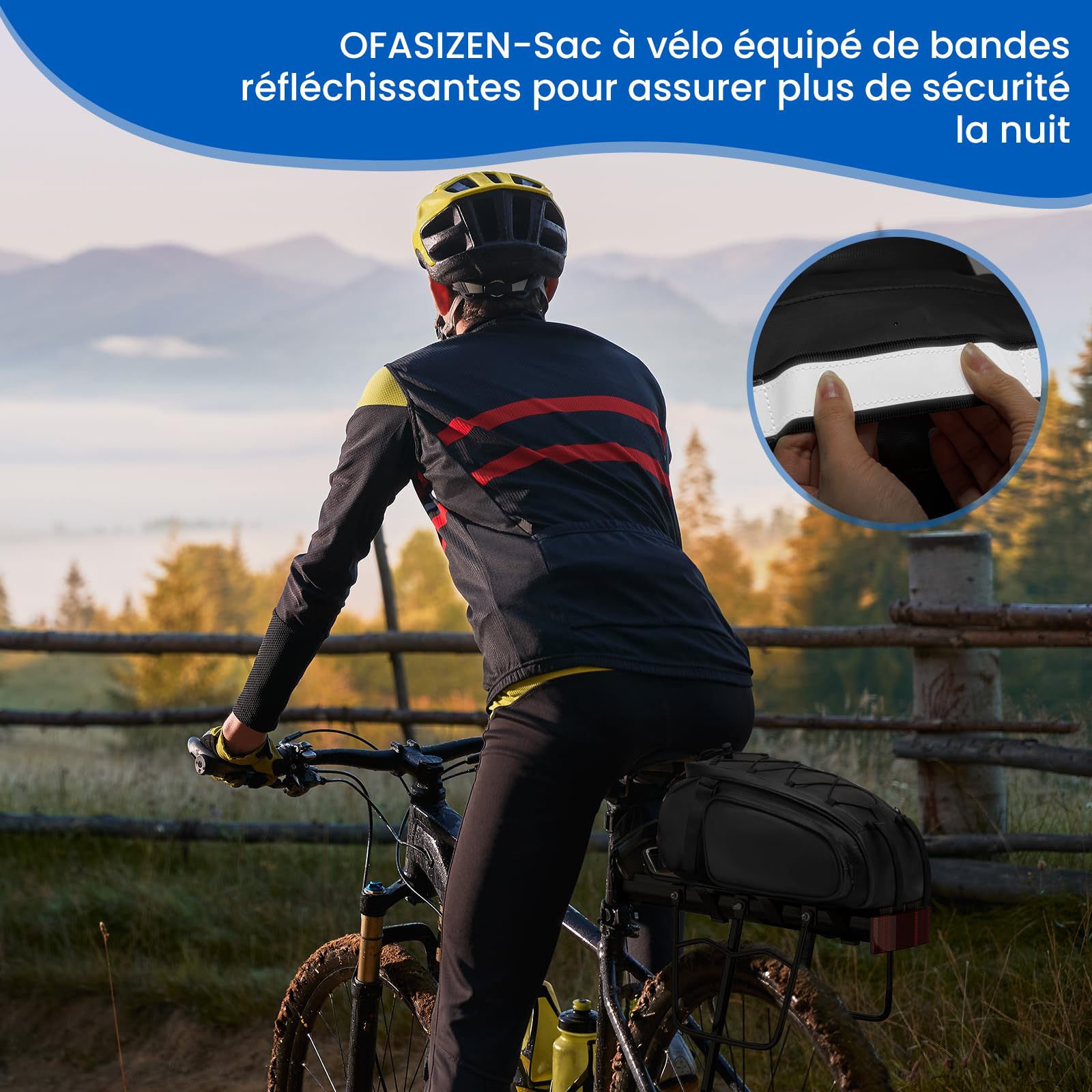 Borsa per portapacchi da bicicletta, per portapacchi, 8 l, impermeabile e riflettente, multifunzionale, 3 in 1, con parapioggia, TEDE-BIG-05