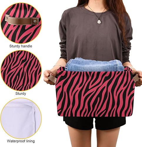 Miniatura 8 de Pink Zebra Print Pattern storage bins basket with Handles, toy storage, toy storage organizer, toy basket 14.2x10.2x8.3 IN