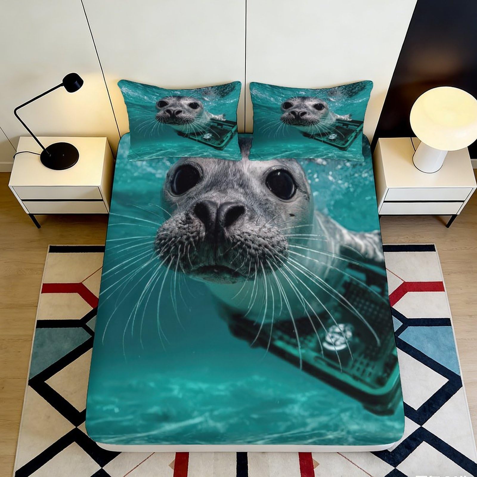 Jqzkxnhpbr Style-9 3D Printed Seal Ocean Fitted Sheet Microfiber Soft Waterproof Mattress Cover For Bedroom Guest Room Decor Protection 90X200x25cm