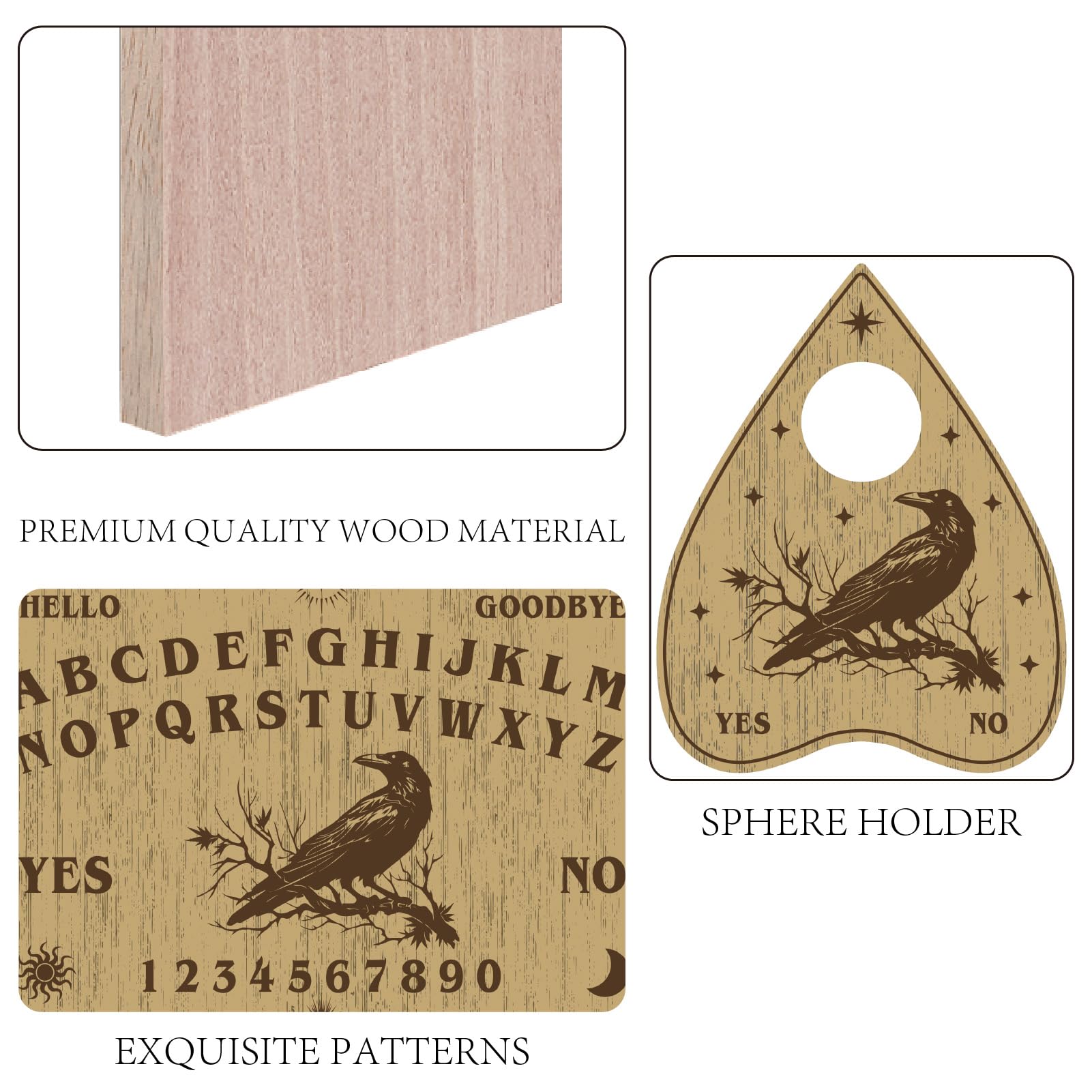 CREATCABIN Wooden Spirit Board Divination Pendulum Board Rectangle Raven Retro Wood Heart Planchette Hunt Metaphysical Talking Message Plank Decor Accessories for Hand Wicca Pagan 11.8 x 8.3 Inch - Image 3