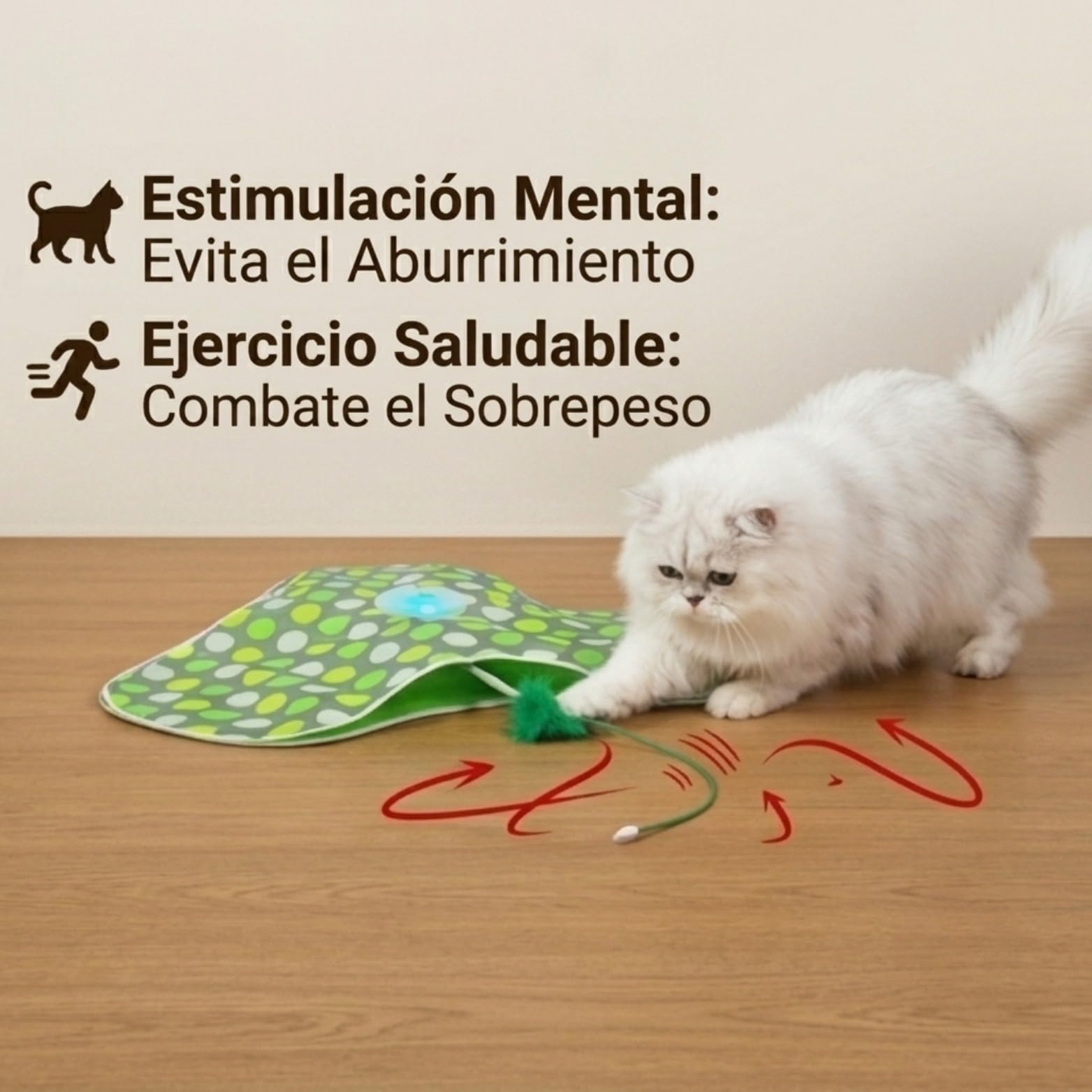 Kory Juguete Interactivo Gato con Manta de Escondite - Juguetes para Gatos Recargable USB con 3 Modos de Velocidad - Juguete Gato Interactivo y Sensor Táctil - Cat Toys con Plumas Móviles Ocultas