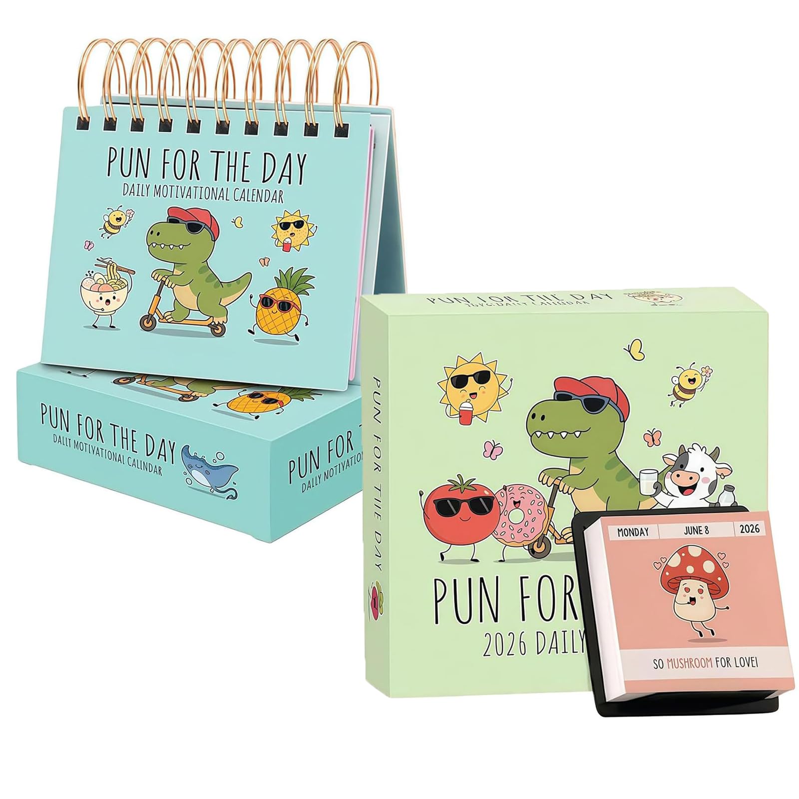 Punnys Motivational Desk Calendar 2026,Funny Desk Calendar 2026,Daily Tear-Off Pun Of The Day Jokes & Inspirational Quotes,Funny Positive Quotes Flip Desktop Calendar for Office & Home (A+B)
